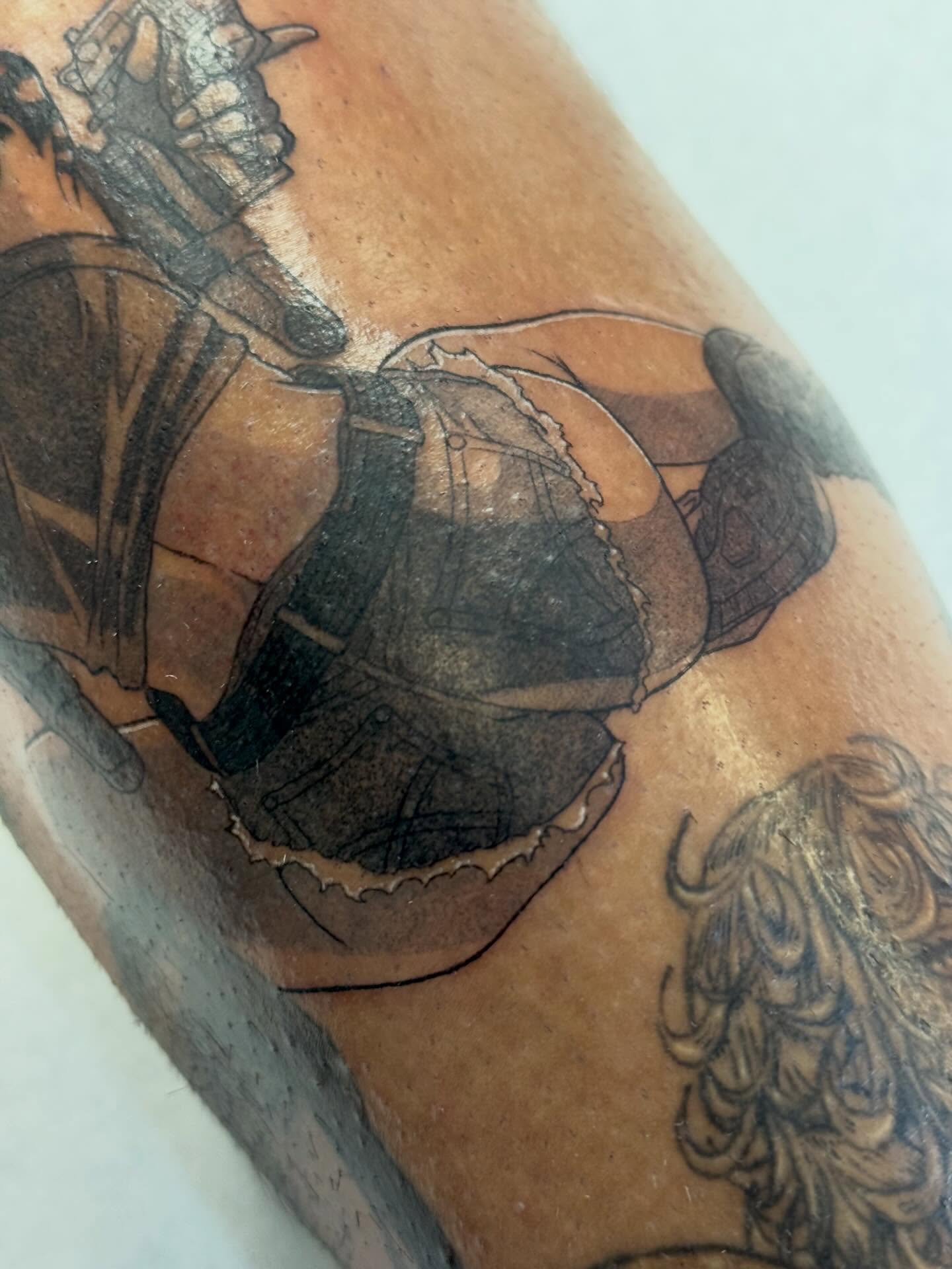 Warrior on horseback American traditional tattoo on the forearm by Em Krieg