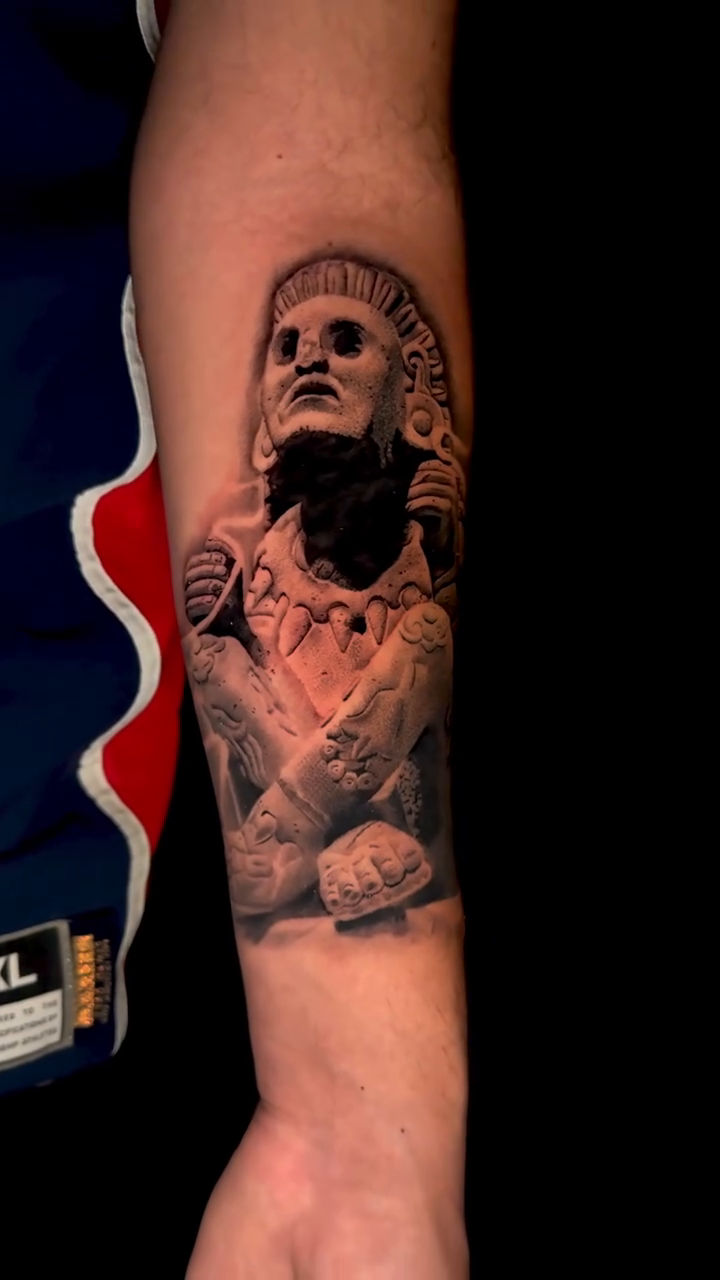 Lamassu statue realism tattoo by Kaleb Trujillo