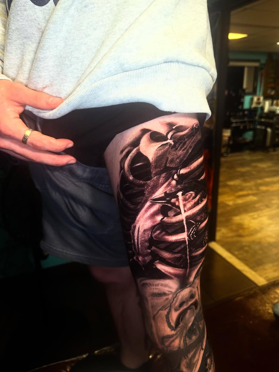 Tattoo by @daggerface_toon — black_and_grey, realism