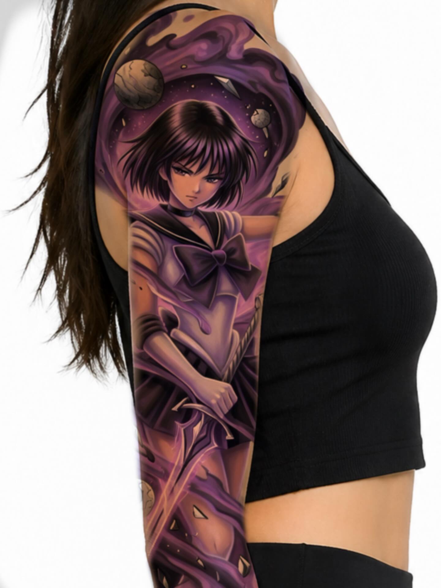 Anime character anime tattoo on the upper arm by Tattoo Bam Bam
