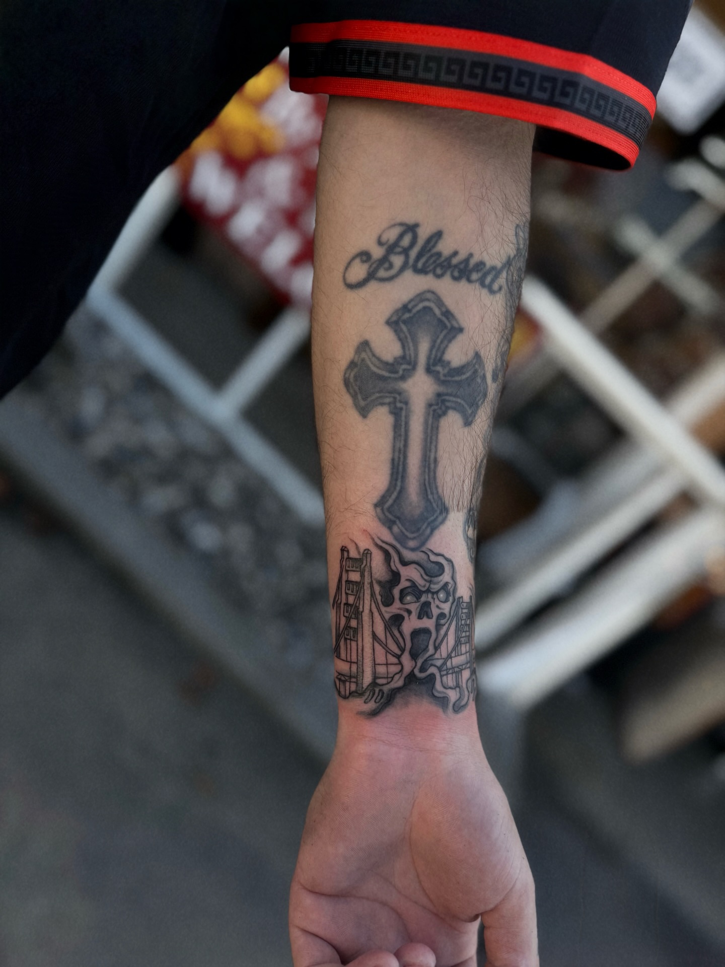 Cross and skull black and grey tattoo on the forearm by 🕸️EC🥷🏼🌁🇲🇽🕸️
