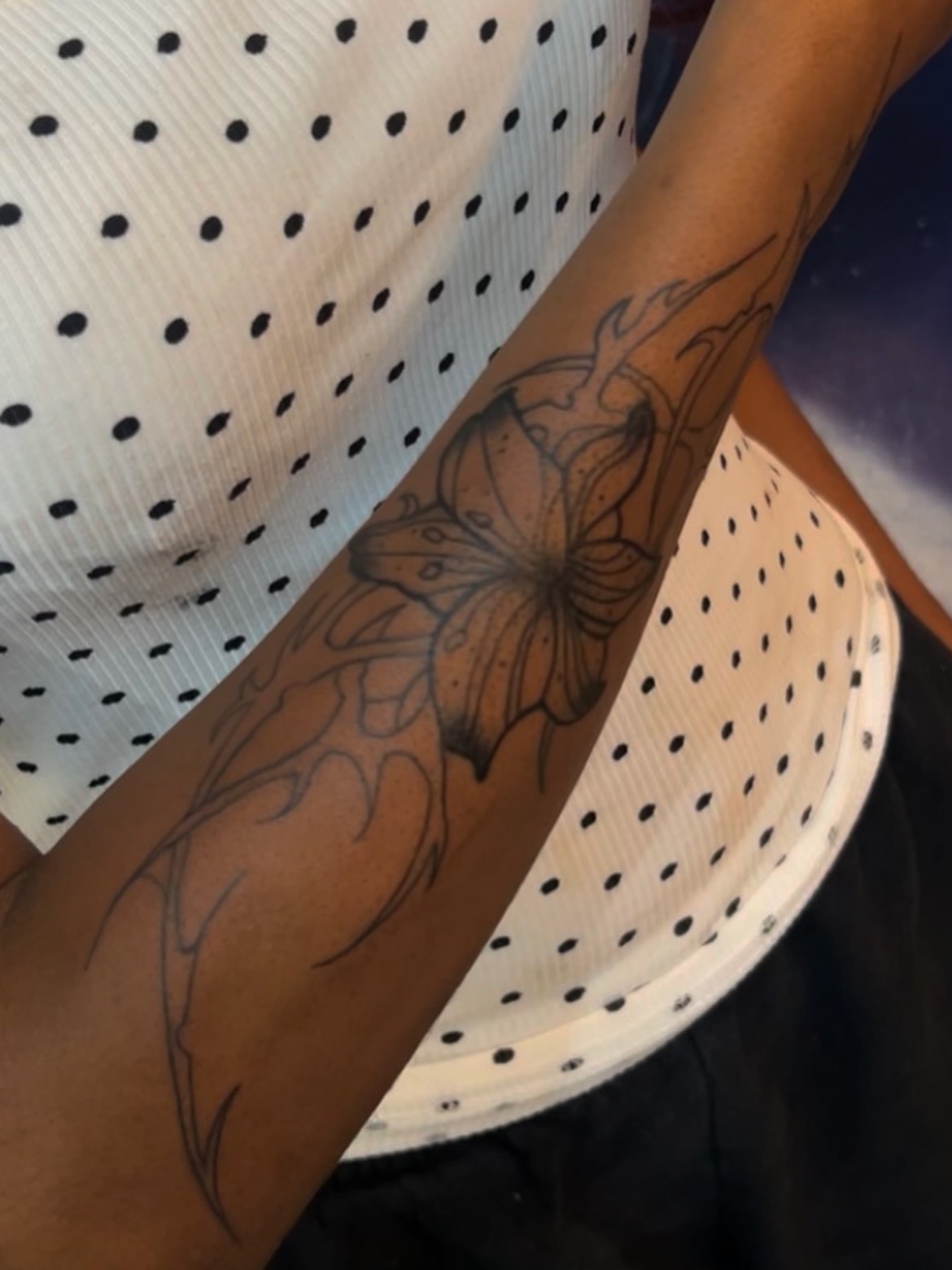 Butterfly black and grey tattoo on the forearm by Miss Moezartt the Multidisciplinary