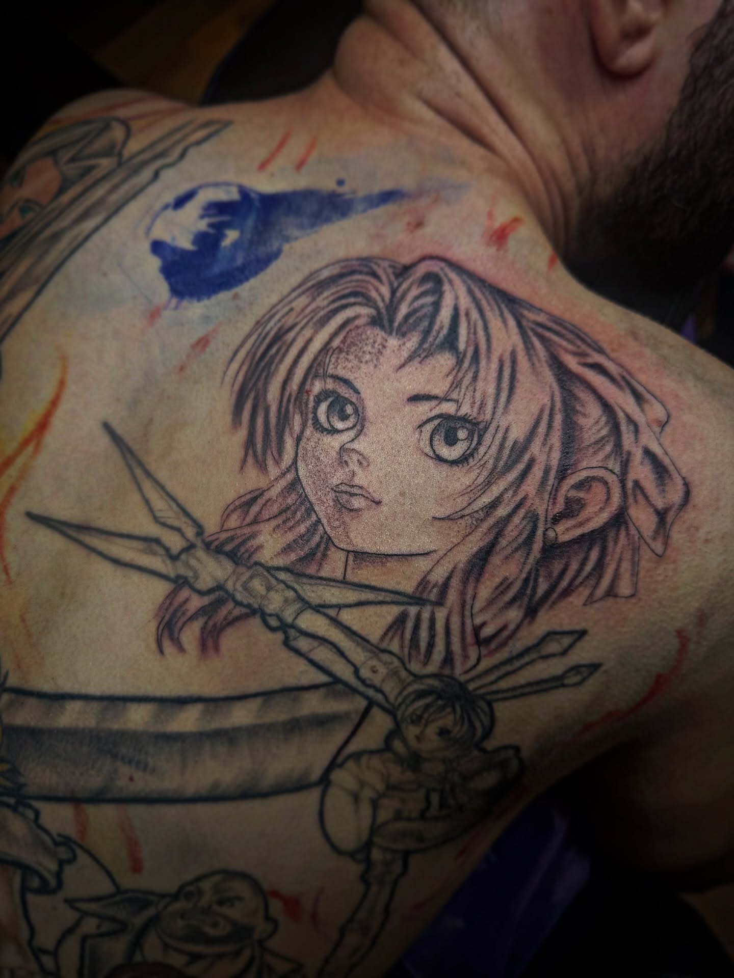 Anime character anime tattoo on the back by Pikashi 🎨🖌️🖤