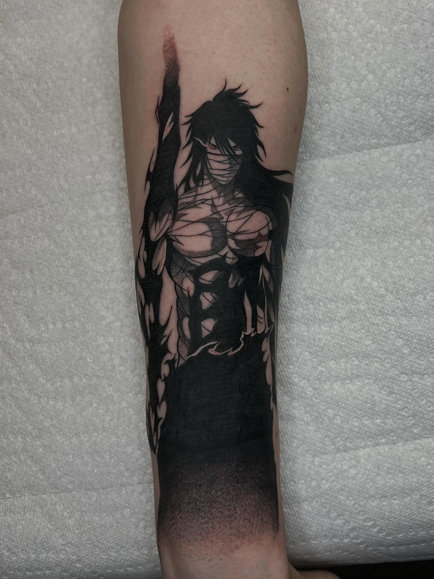 Tattoo by @officialdrayaartink — anime, black_and_grey
