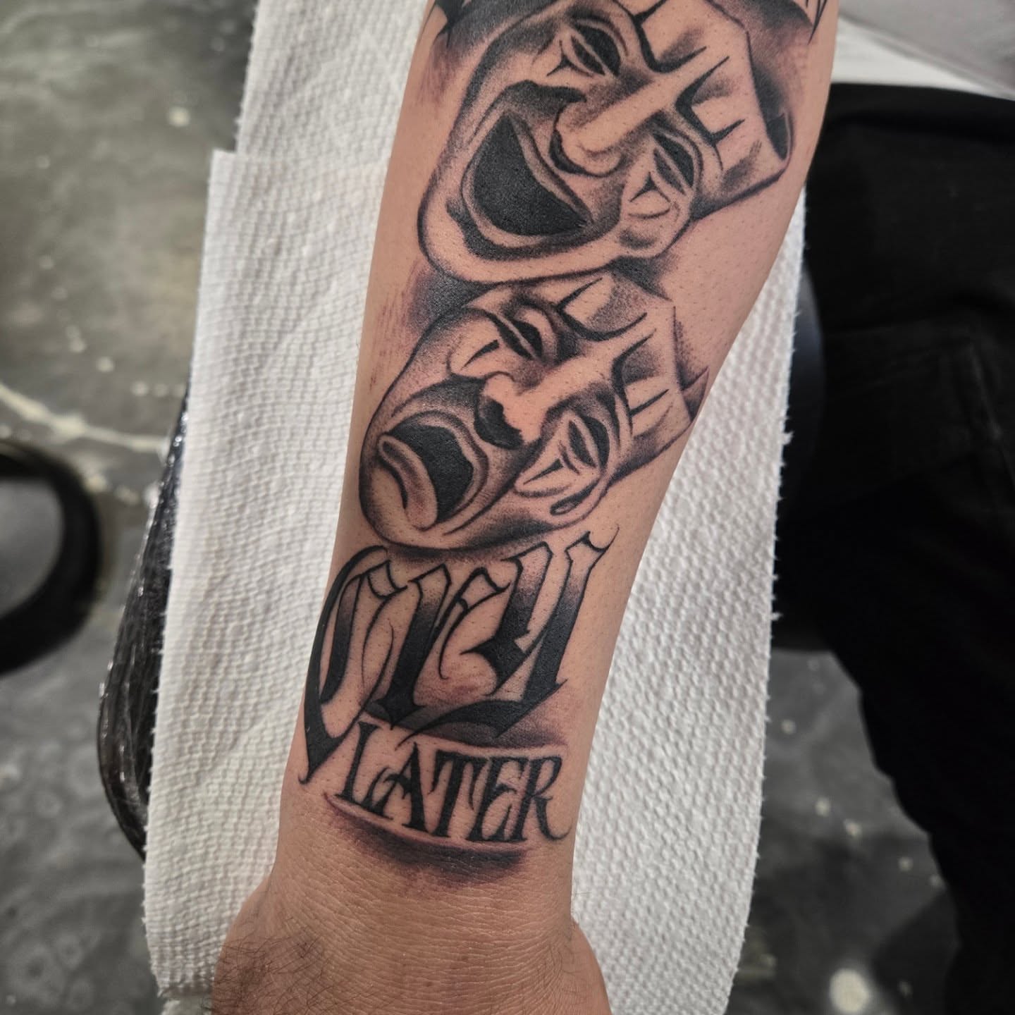 Only later black and grey tattoo on the forearm by DiazTattoos, Denver, Colorado