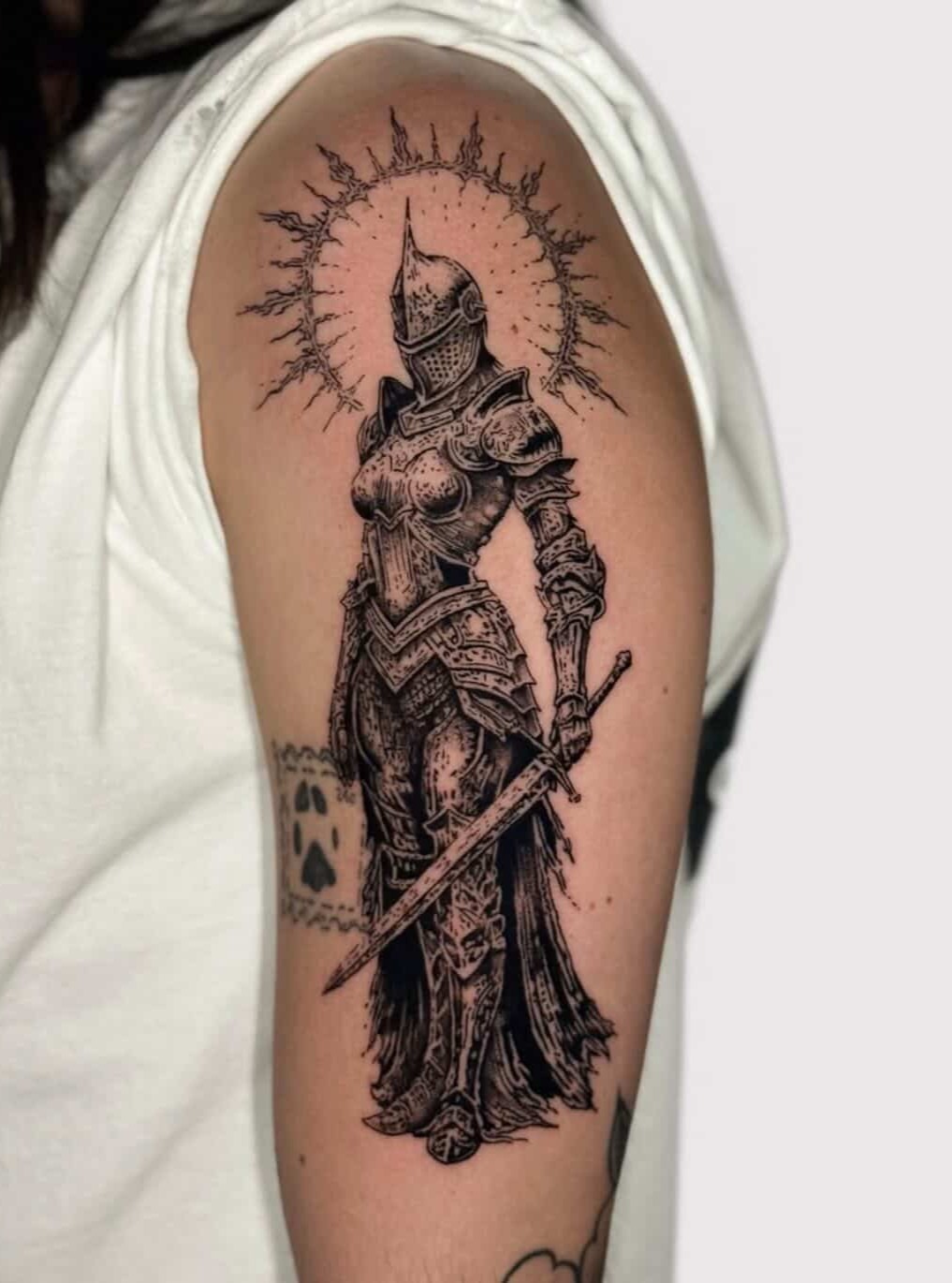 Female knight realism tattoo on the forearm by Miami Tattoo Artist, Miami, Florida