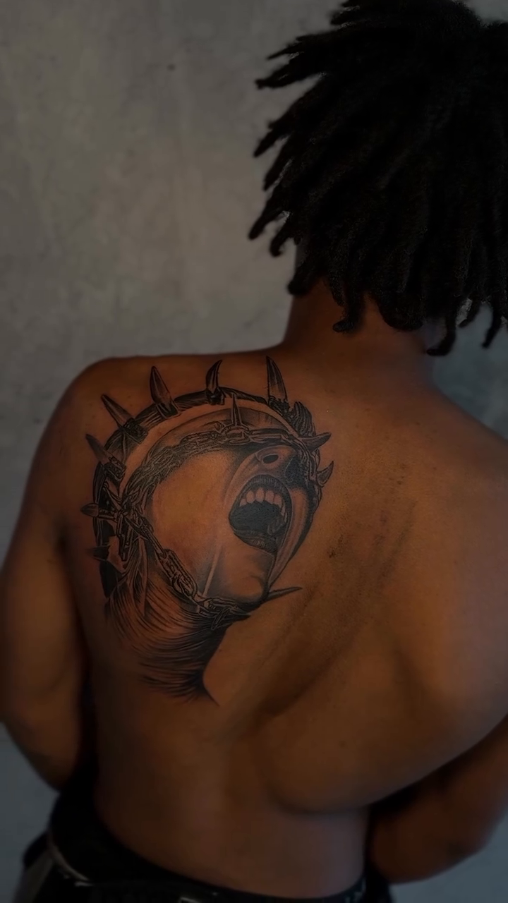 Tattoo by @inkbydame — dark_realism, black_and_grey