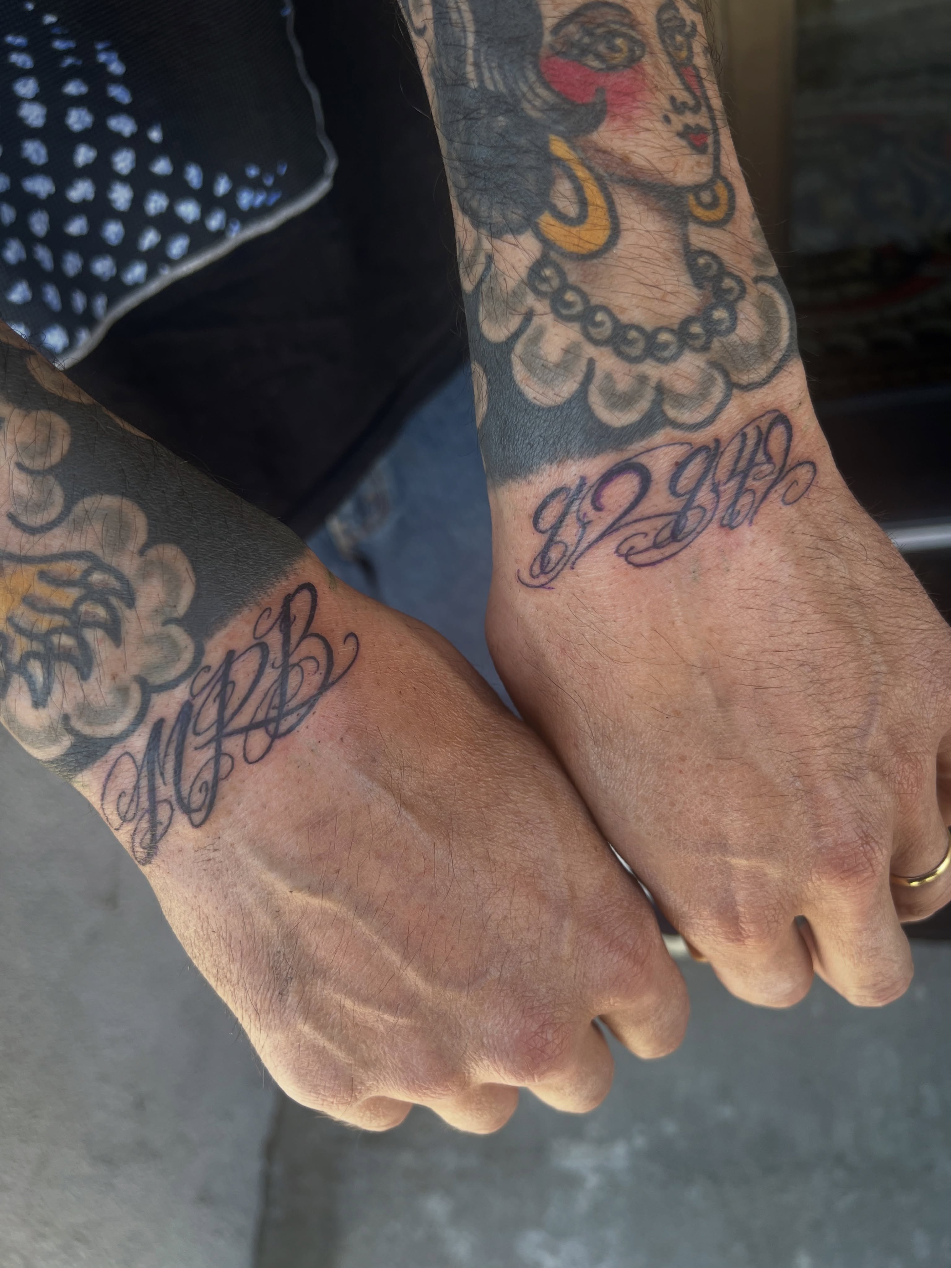 Script lettering lettering script tattoo on the forearm by Owen Smith -OEOS- SF