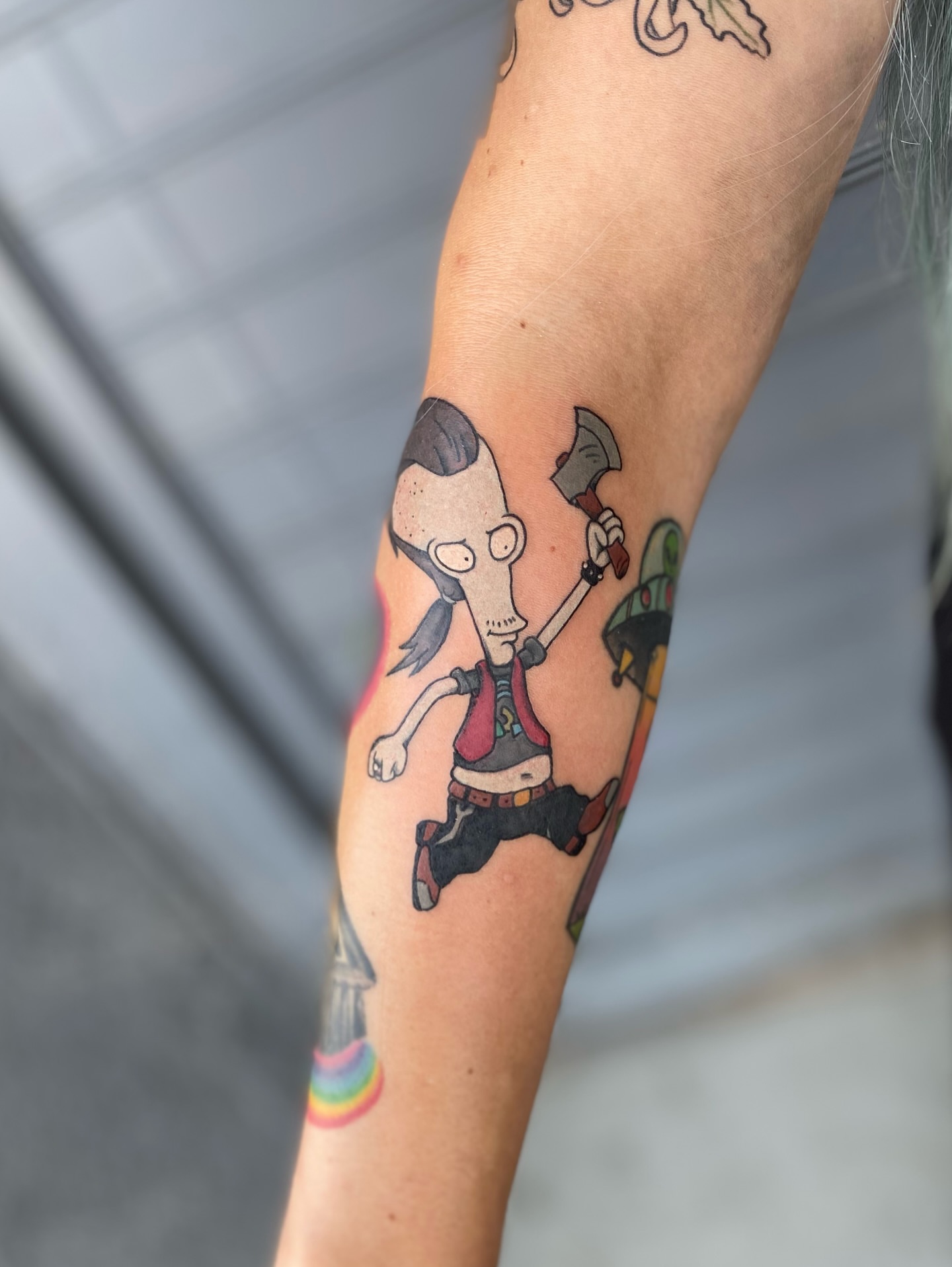 Russel from invader zim dotwork tattoo on the forearm by Nick Weaver