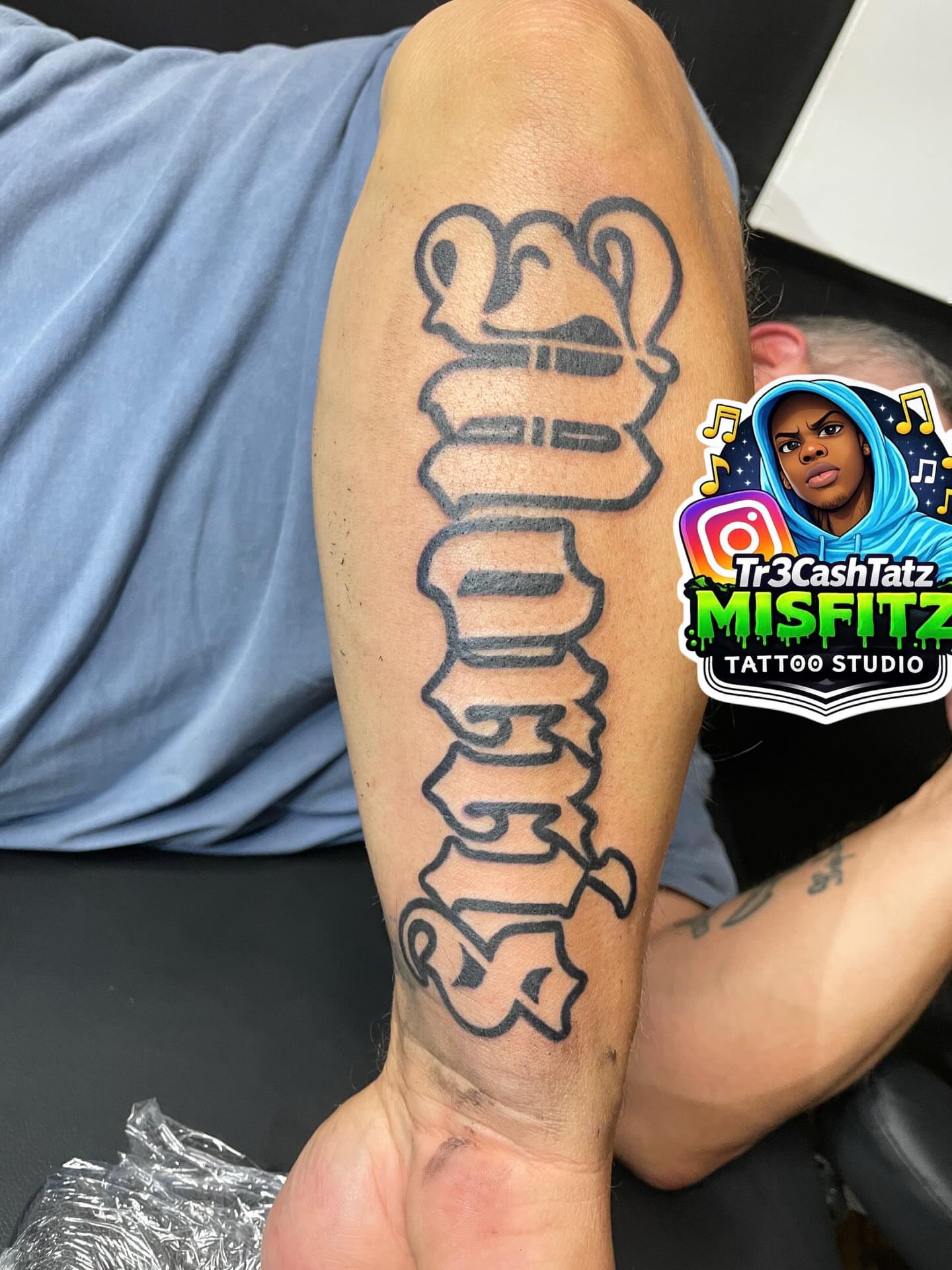 Script lettering lettering script tattoo on the forearm by TreCashTats💉🩸 MisfitzTattooStudio