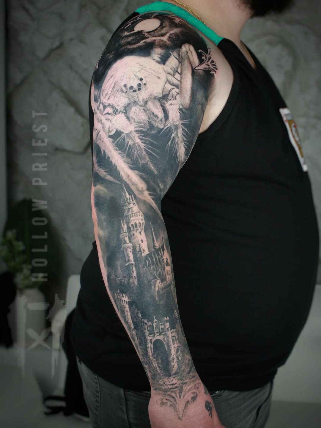 Tattoo by @hollowpriest — realism, black_and_grey