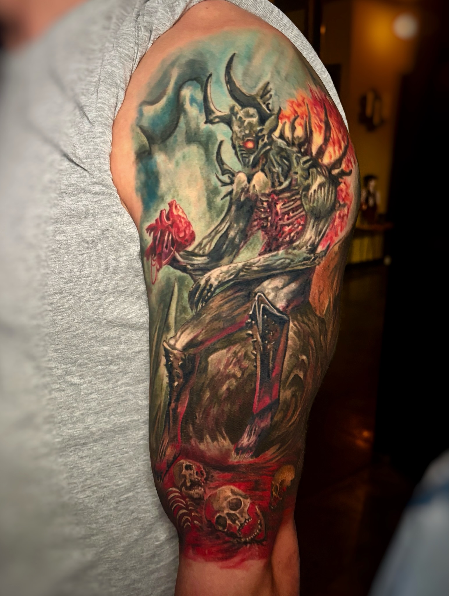 Demon horseman dark realism tattoo on the forearm by Marianna Lombardi