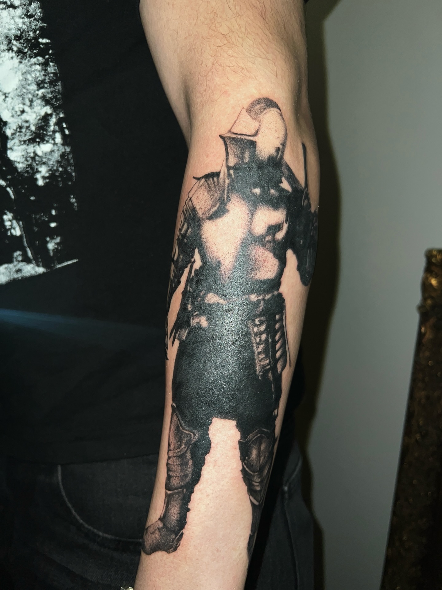 Warrior black and grey tattoo on the forearm by ♡ ant ☆