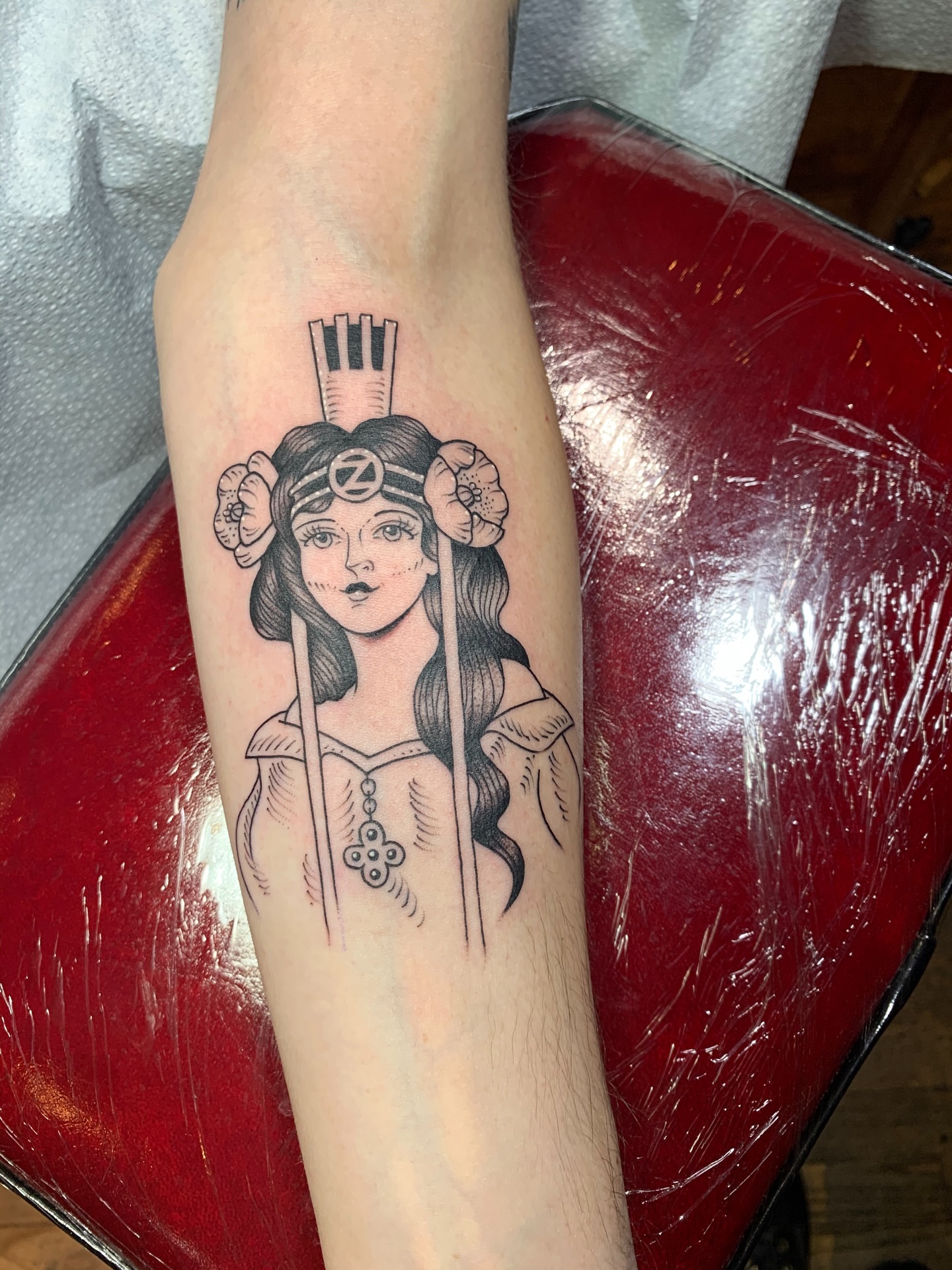 Geisha black and grey tattoo on the forearm by Tattooing by Patty Valentine