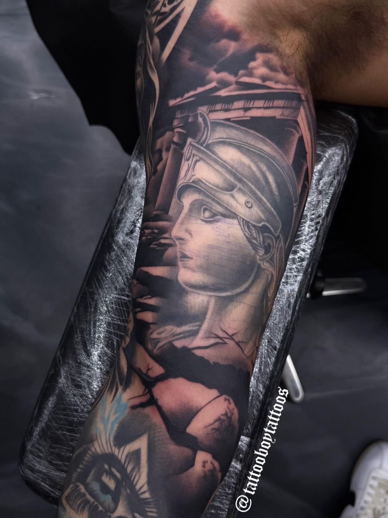 Statue of woman realism tattoo on the forearm by TattooBoyTattoos