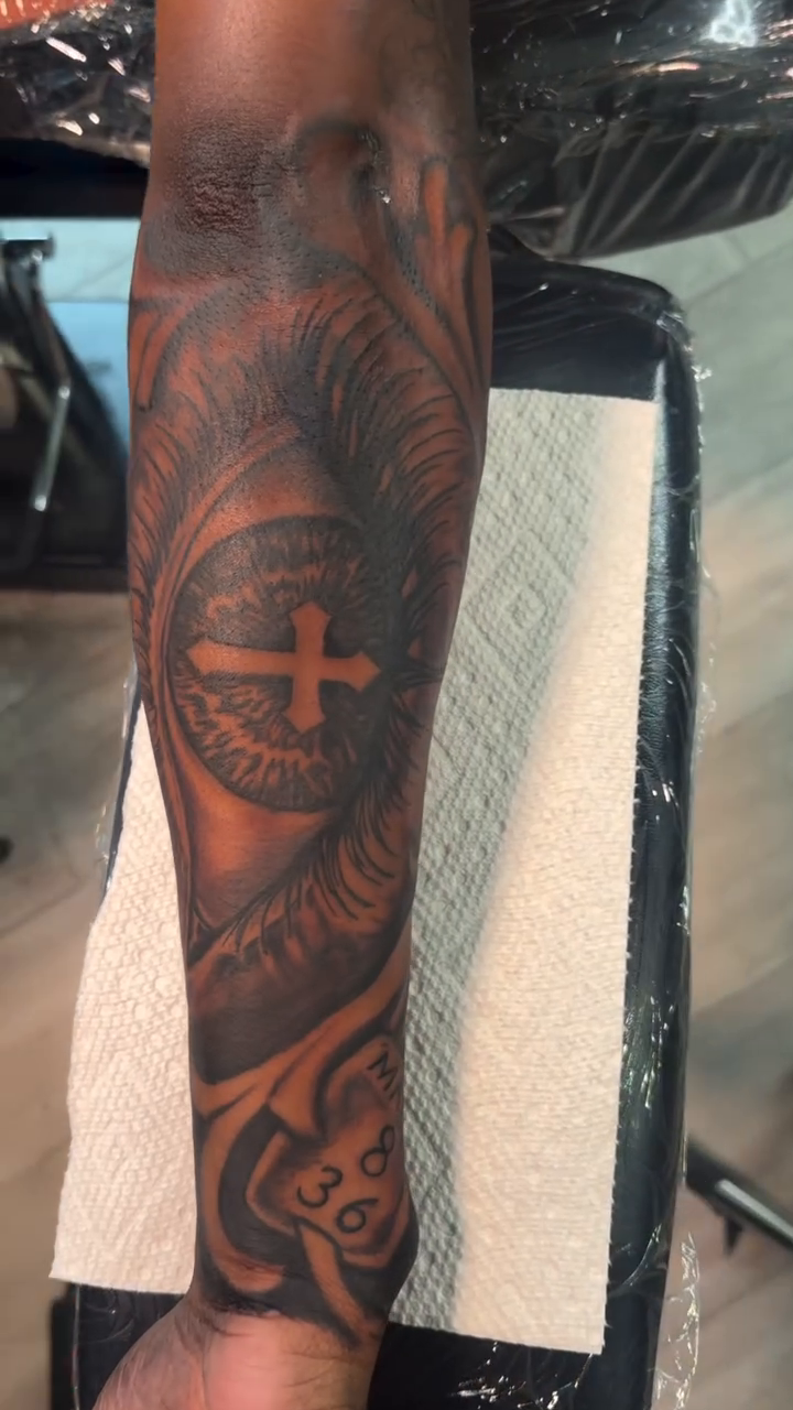 Eye and tribal patterns realism tattoo by Justin custard Tattoo💉Artist 🎨Painter