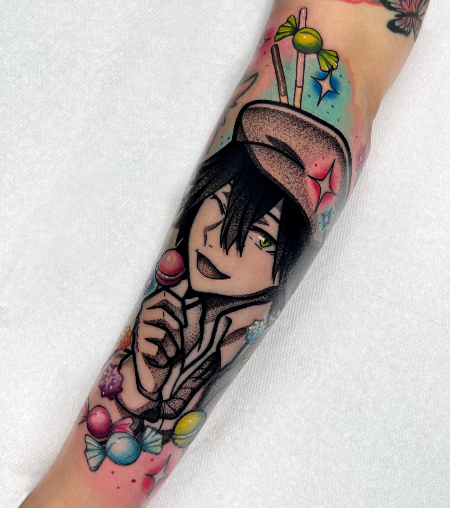 Tattoo by @loulou_tattoos — anime, dotwork