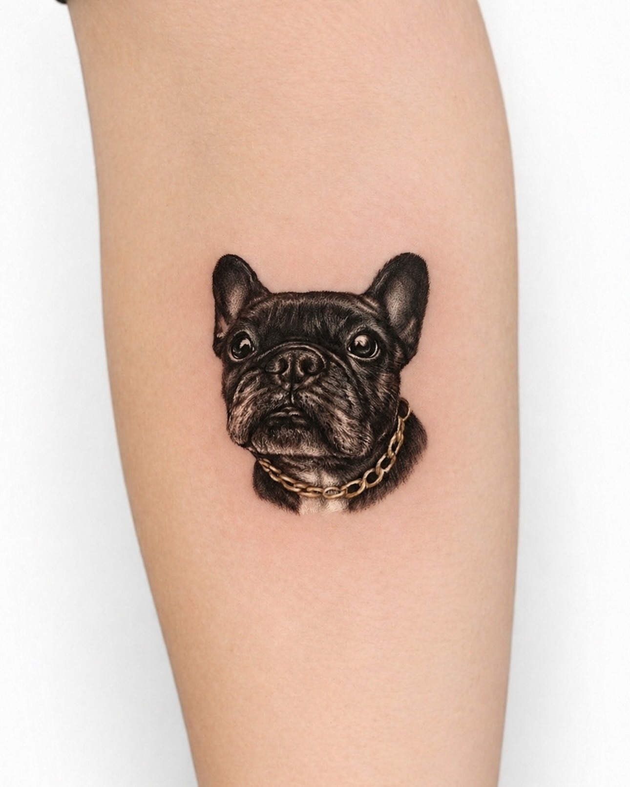 French bulldog realism tattoo on the forearm by Hoze