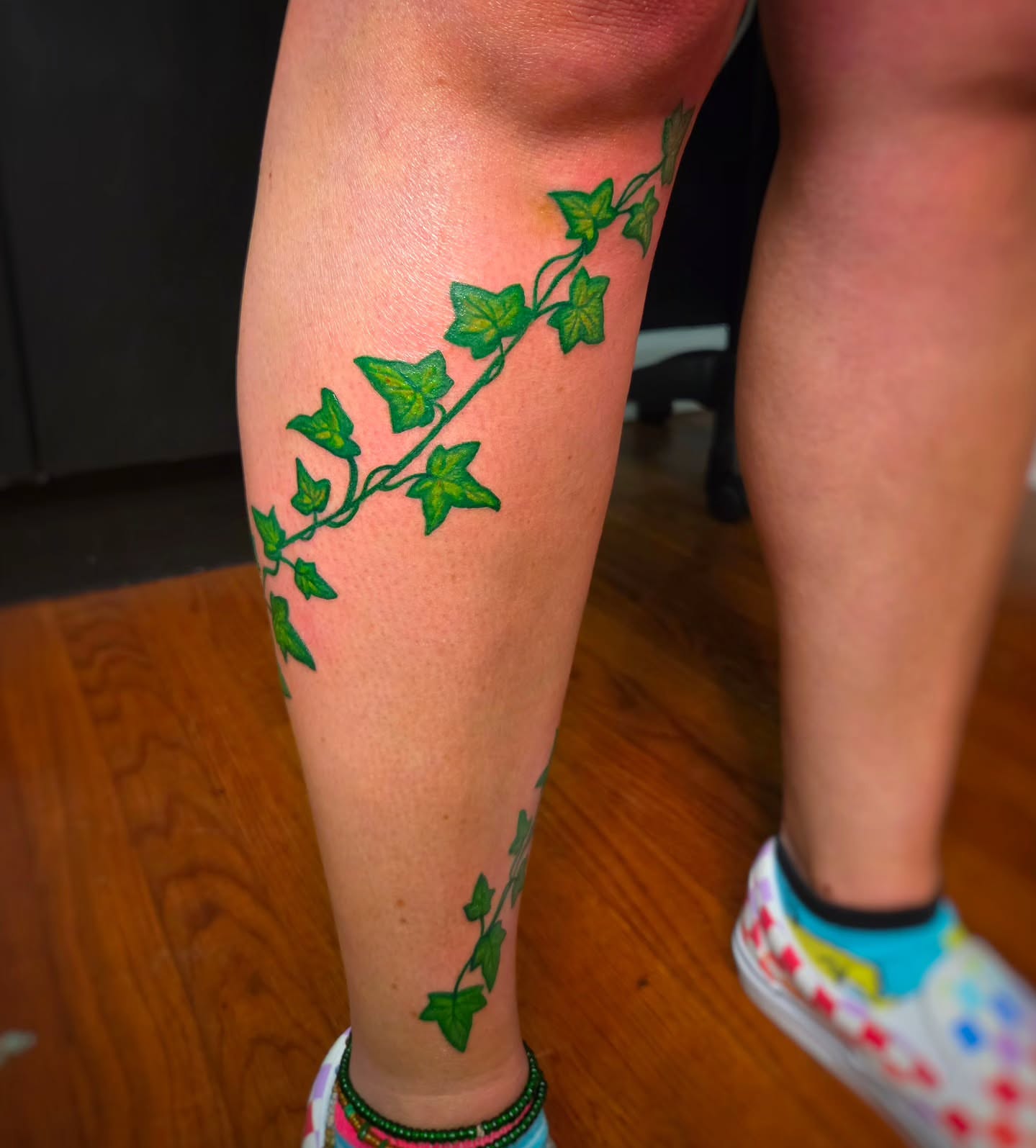 Ivy vine dotwork tattoo on the calf by Jam ⚡️🐉🖤