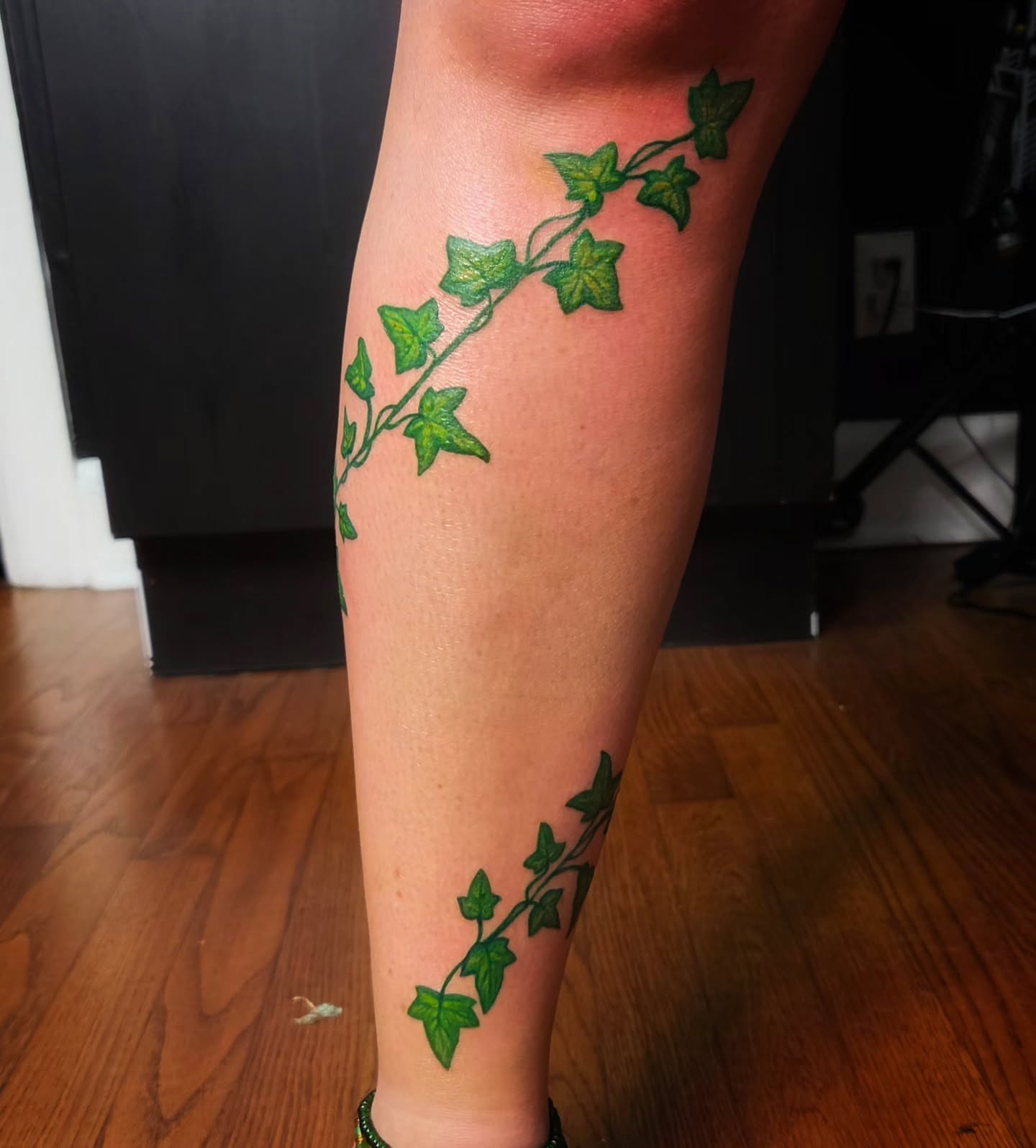 Ivy vine dotwork tattoo on the calf by Jam ⚡️🐉🖤