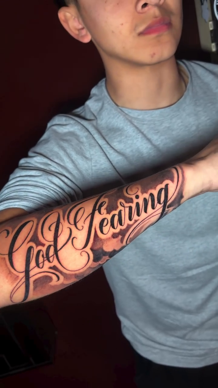 Tattoo by @arlingtonink_nickochoa — lettering_script, chicano