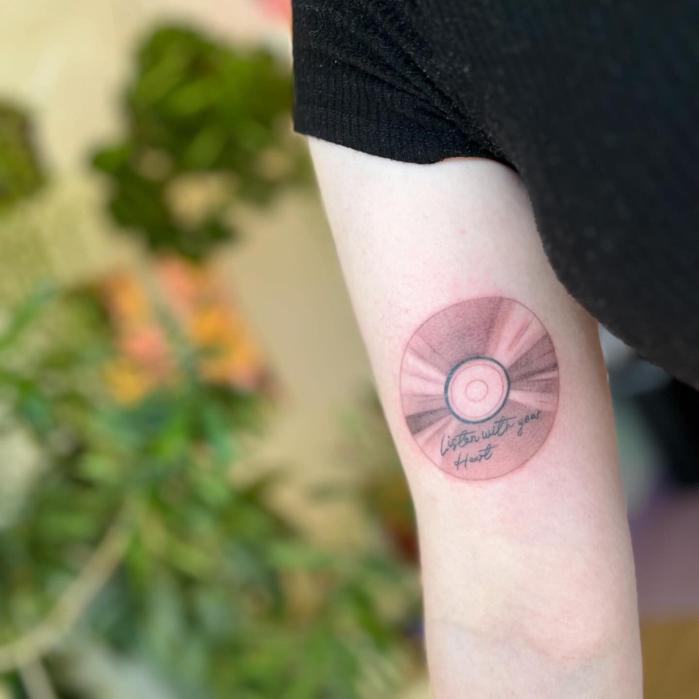 CD dotwork tattoo on the forearm by 🌼DaisyDaiz🕸️