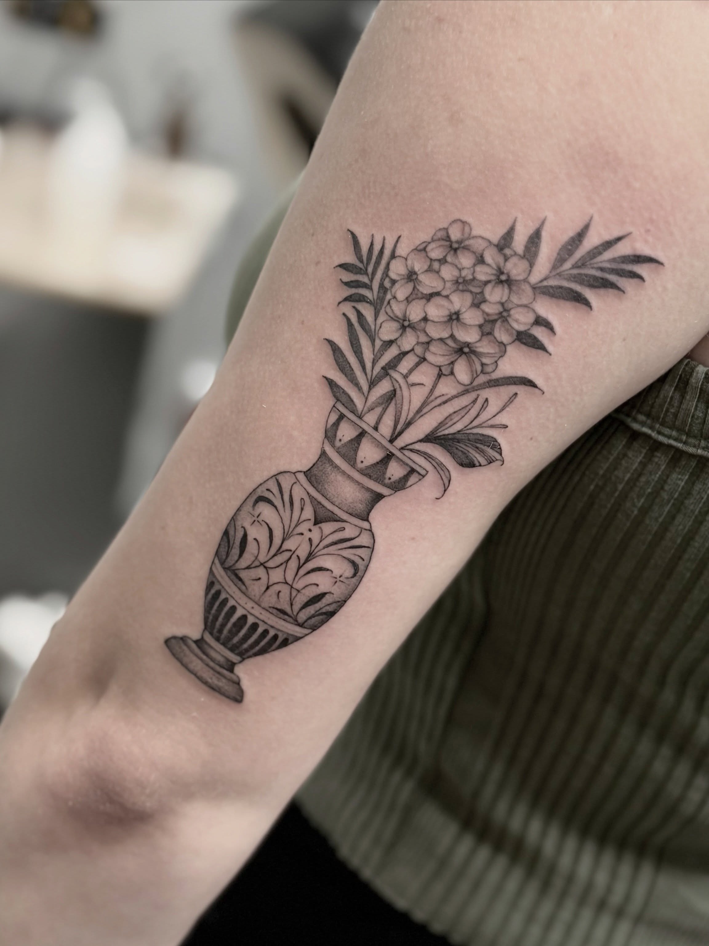 Tattoo by @chelseaspeirs_tattoo — black_and_grey, ornamental