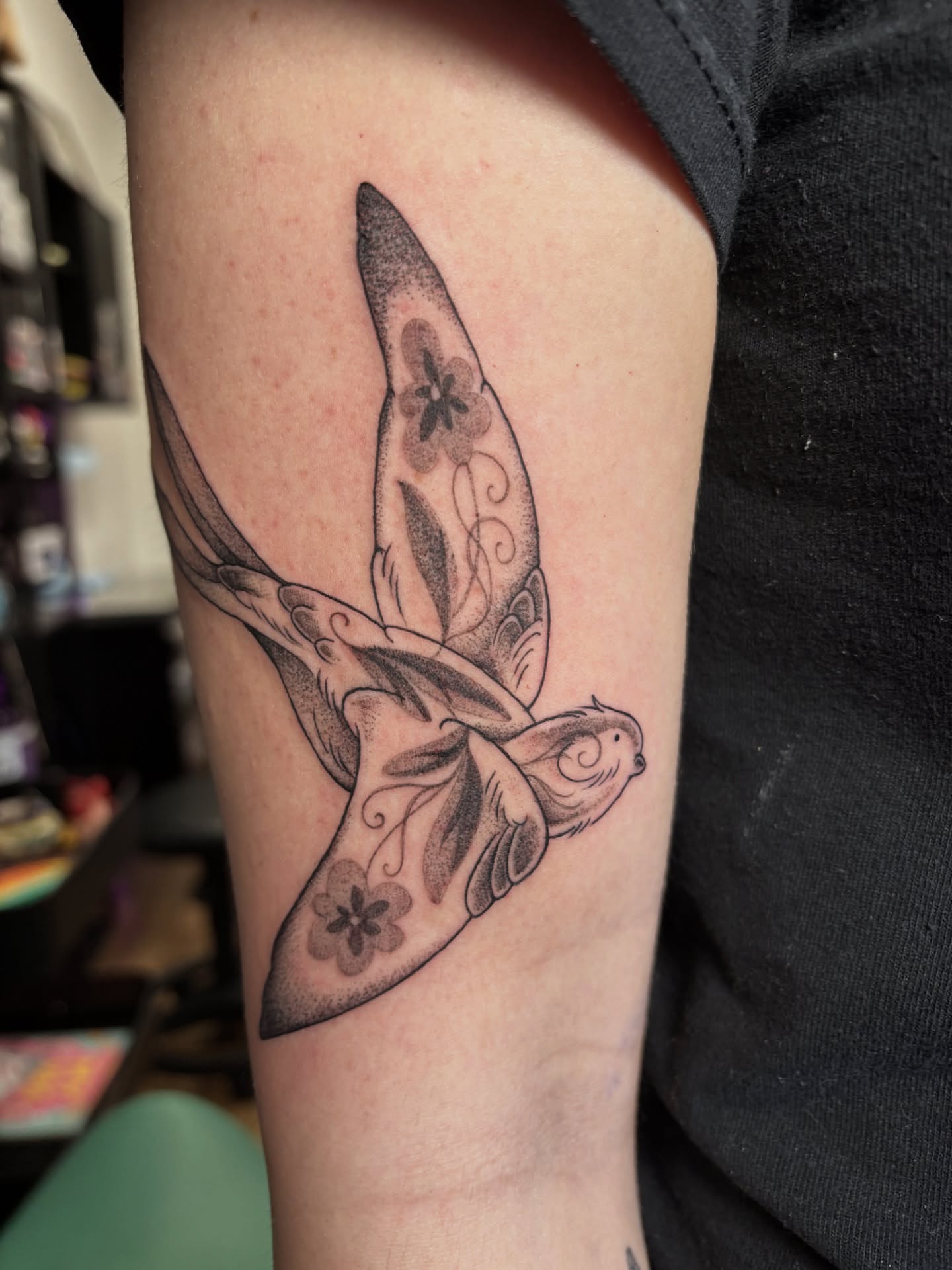 Turtle dotwork tattoo on the forearm by katie, Seattle, Washington