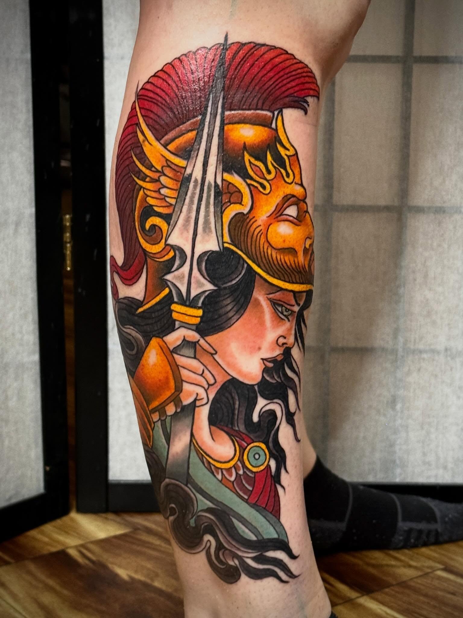 Woman warrior American traditional tattoo on the forearm by Tattooer by Trade Wannabe Artist at Heart