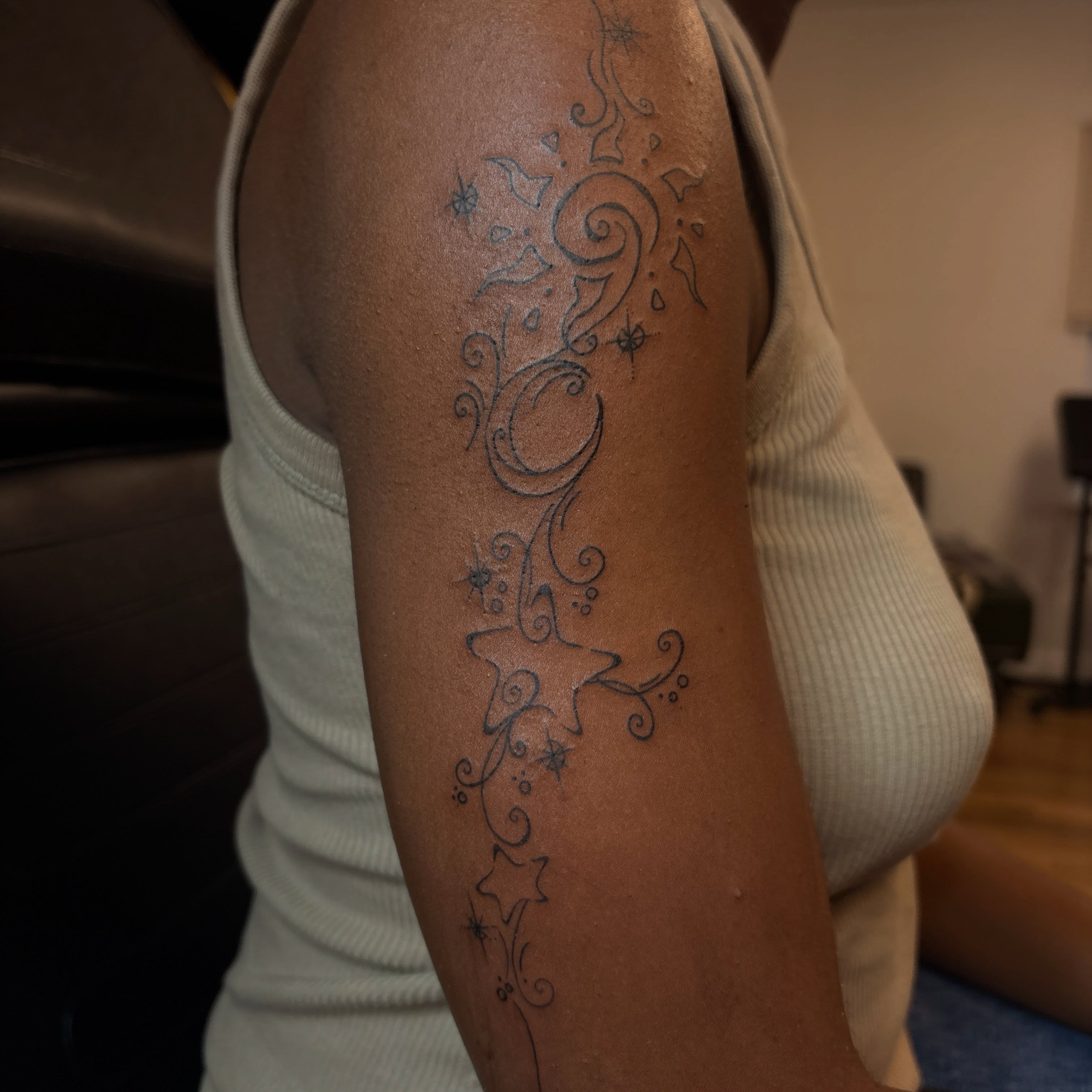 Floral swirls fine line tattoo on the forearm by Emma🌸✨Austin Tattoo Artist