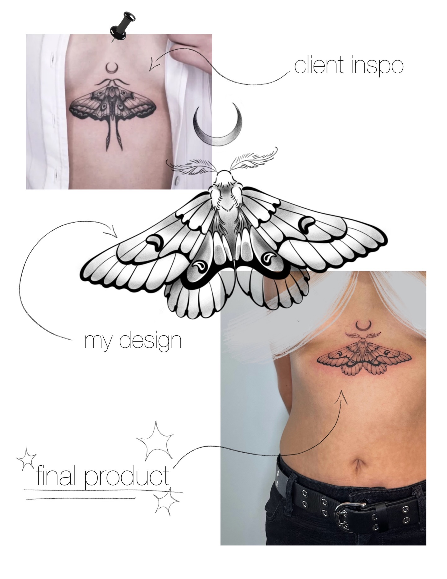 Moth black and grey tattoo on the chest by 𝘋𝘪𝘢𝘯𝘯𝘢