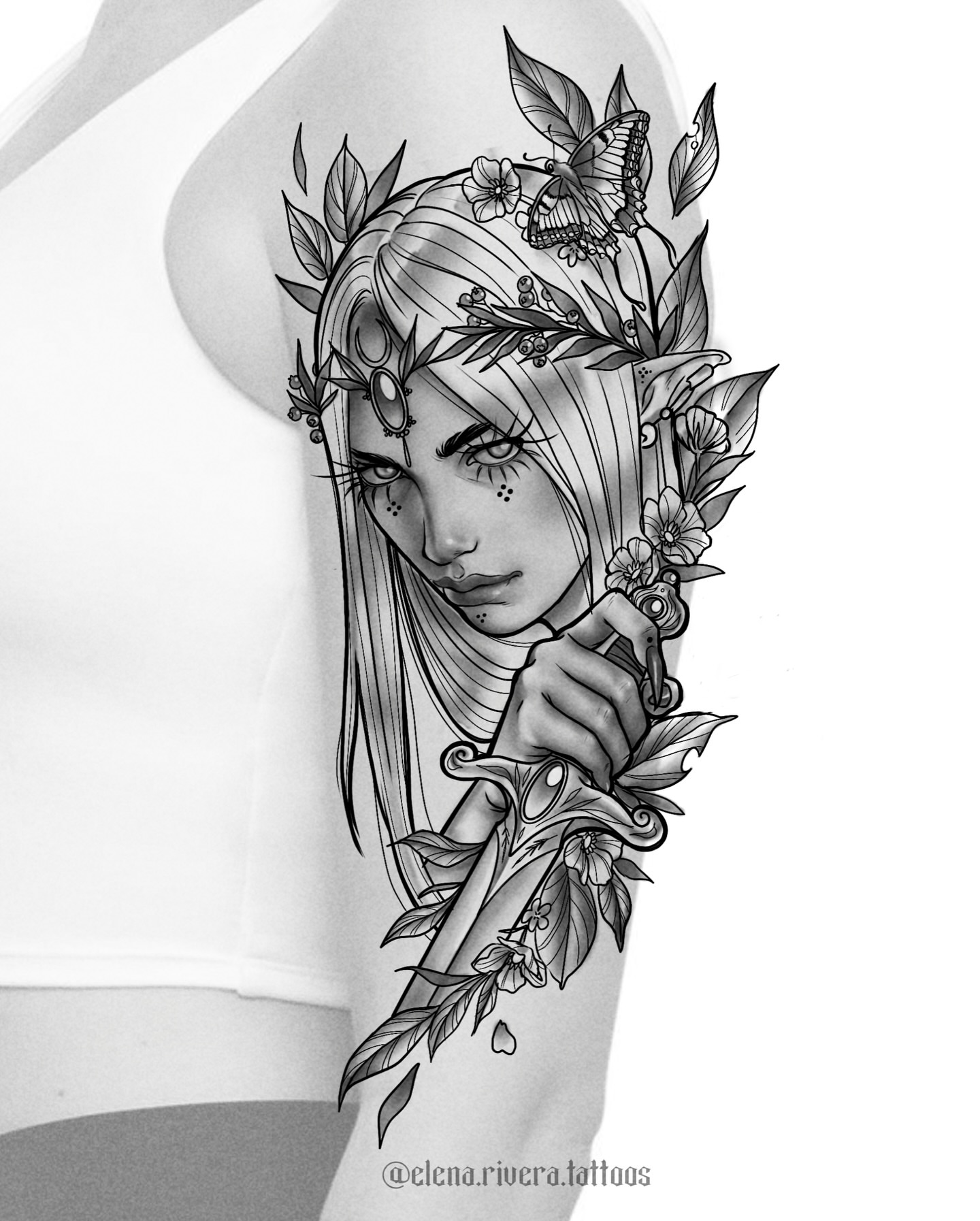 Tattoo by @elena.rivera.tattoos — black_and_grey, realism