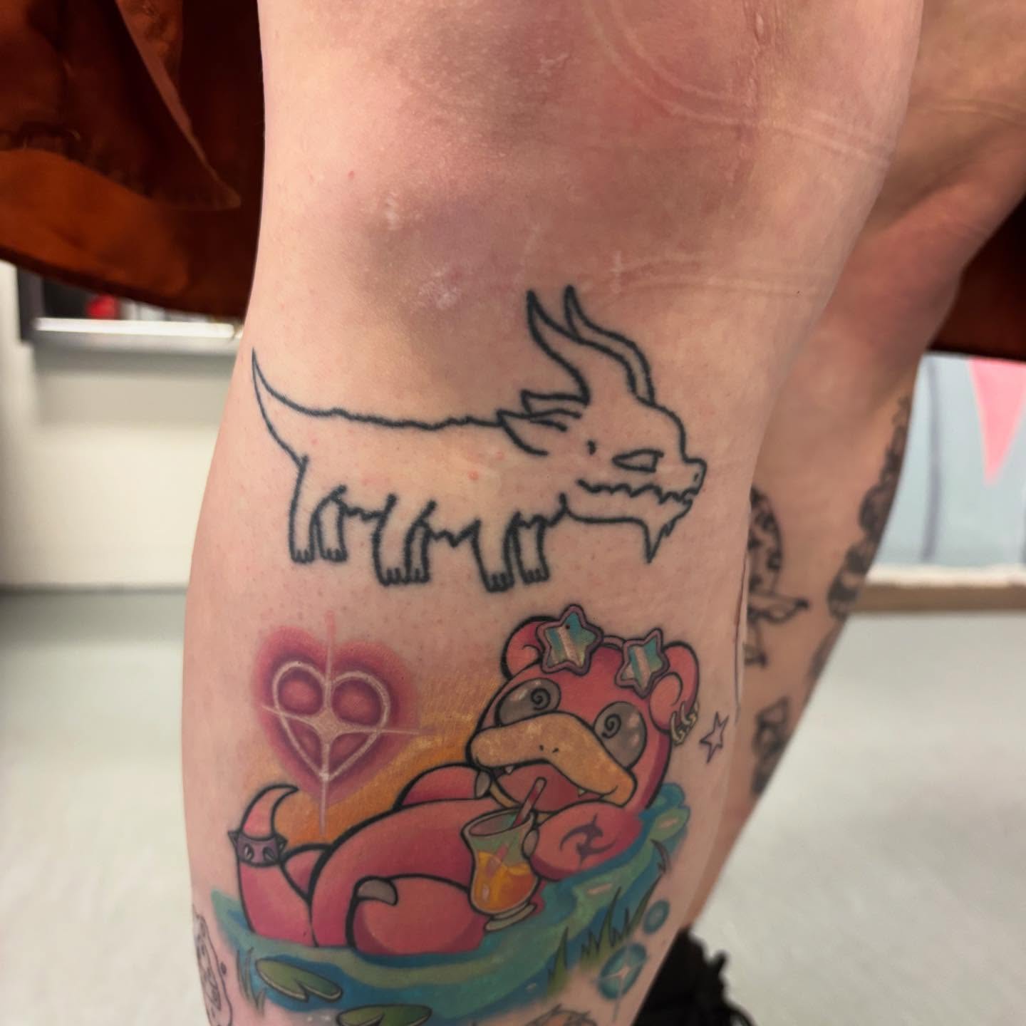 Dragon and bear new school tattoo on the forearm by ☠️mikauley☠️