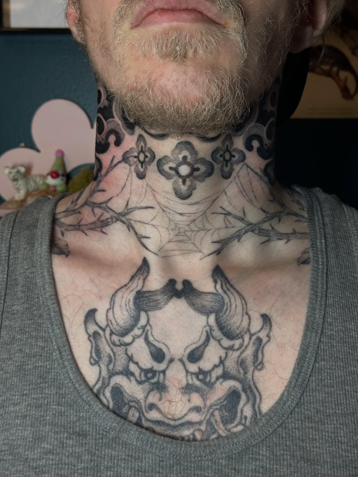 Demon mask black and grey tattoo on the chest by kennedy :) π±πΏ