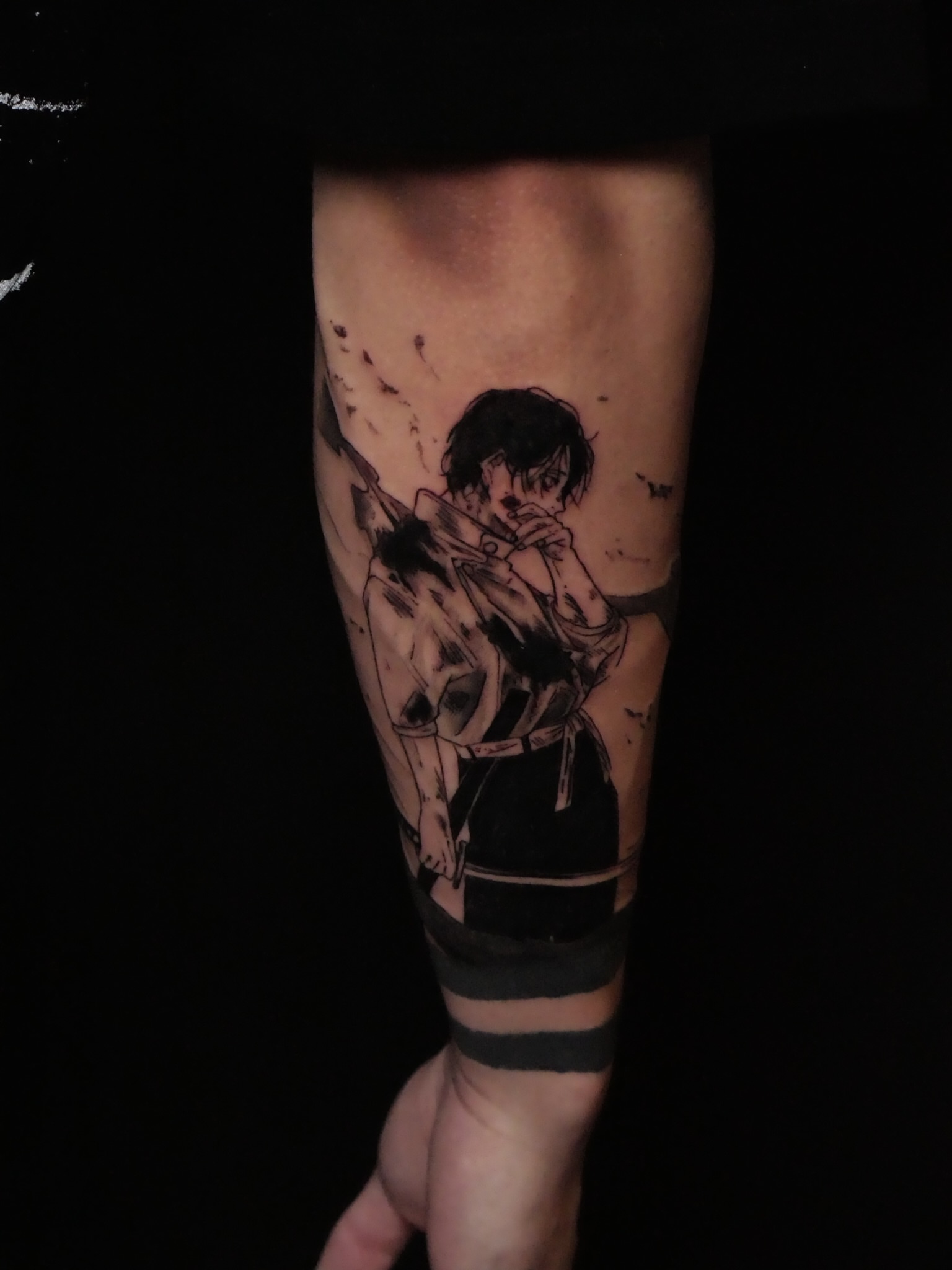 Anime character anime tattoo on the forearm by Sloppy