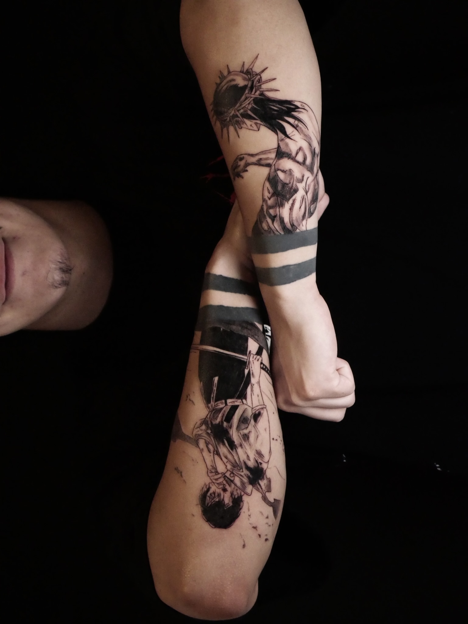 Anime character anime tattoo on the forearm by Sloppy