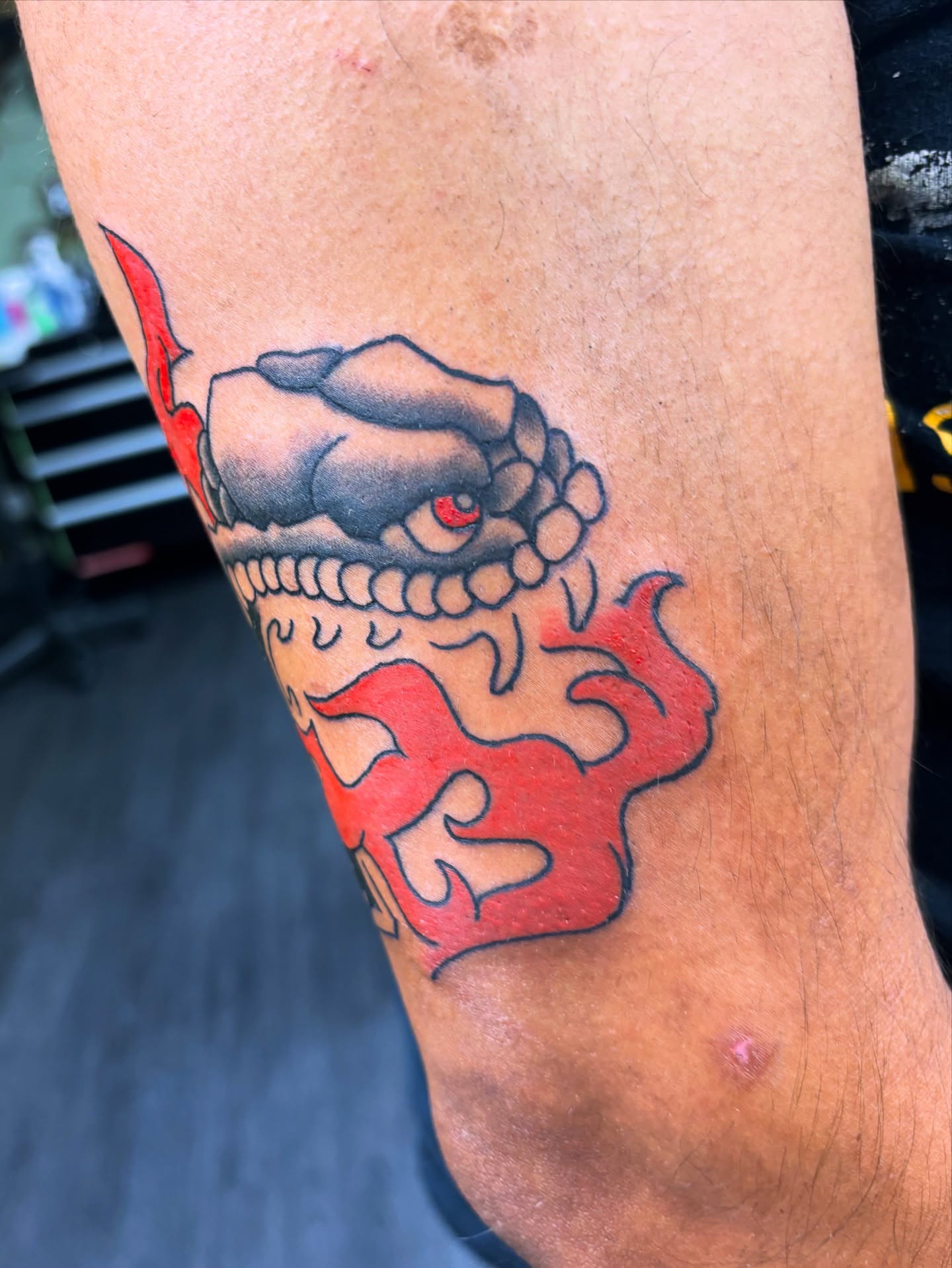 Demon American traditional tattoo on the forearm by Gabe Rosen