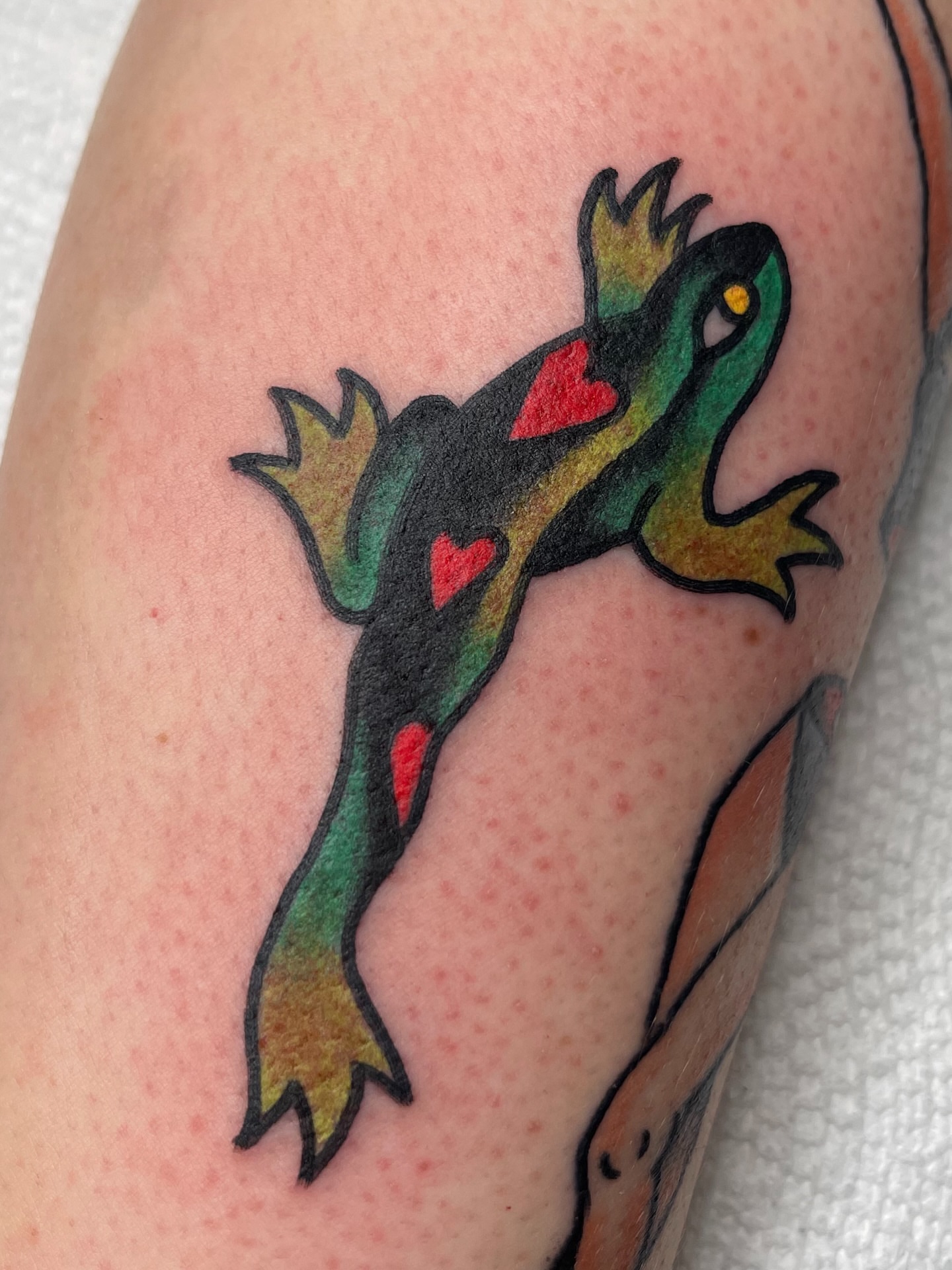 Gecko American traditional tattoo on the forearm by Chris Martin