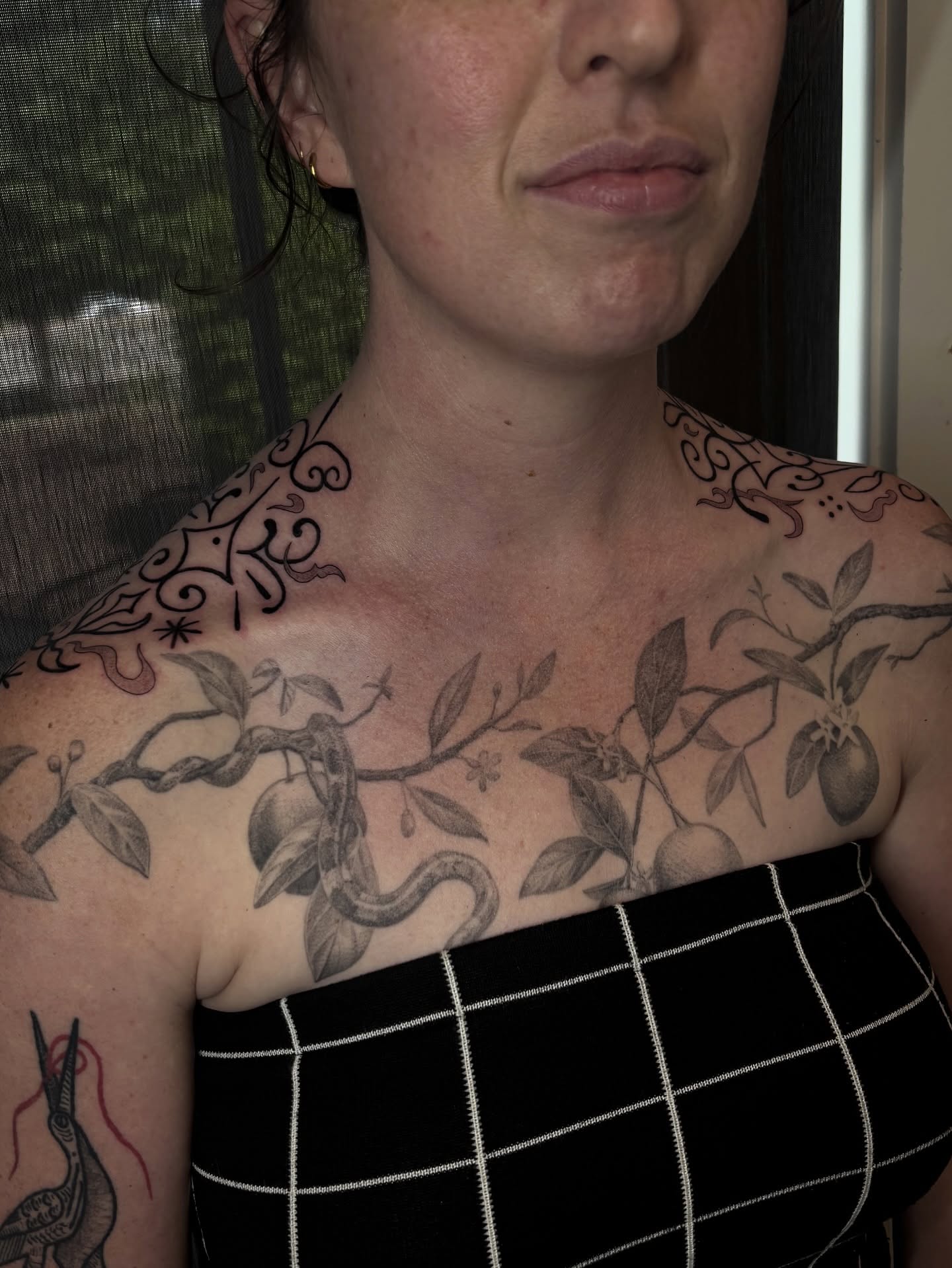 Fruit branch black and grey tattoo on the chest by ๐ฅ Jas ๐ฅ