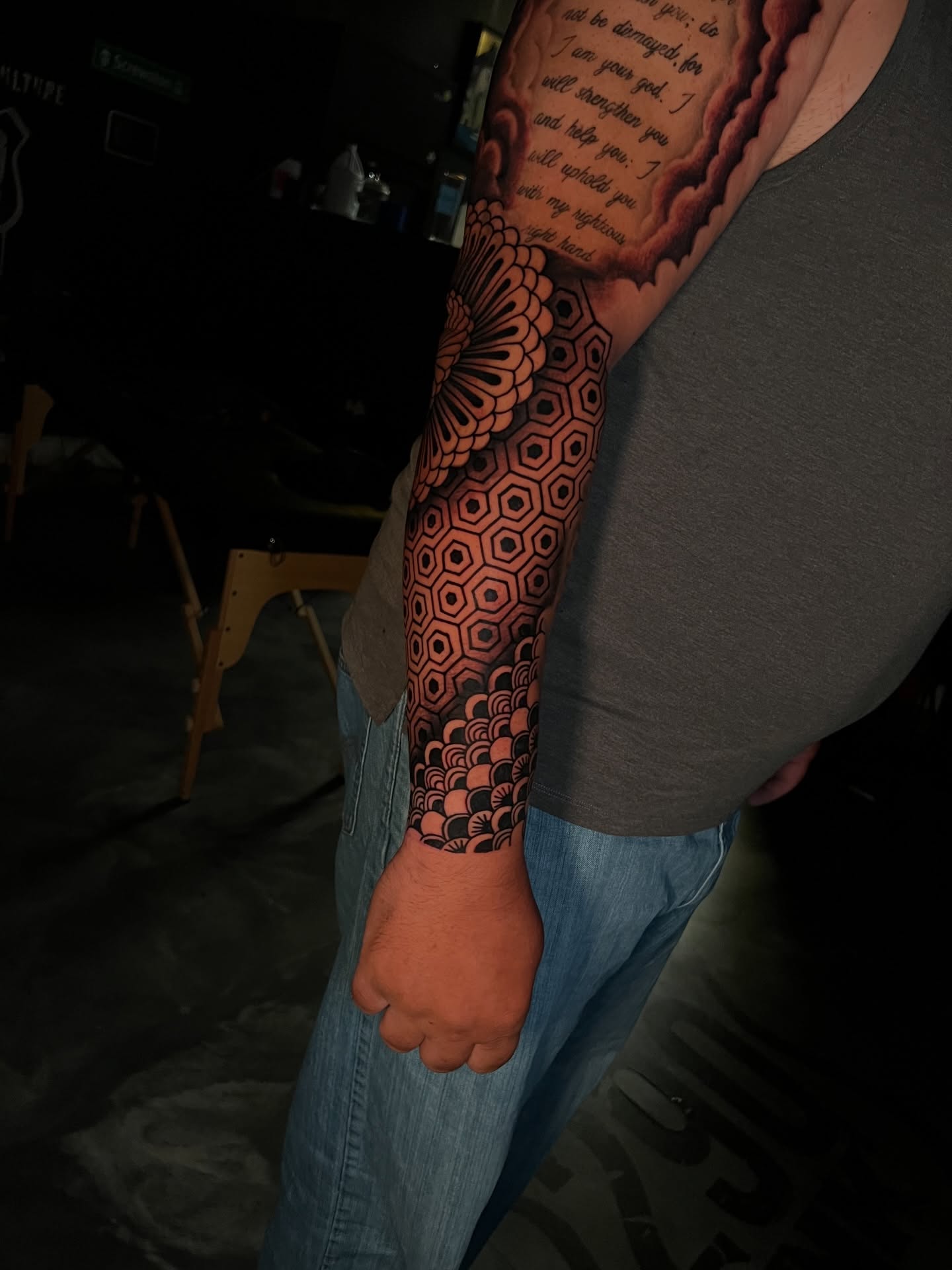 Geometric pattern geometric tattoo on the forearm by Dee
