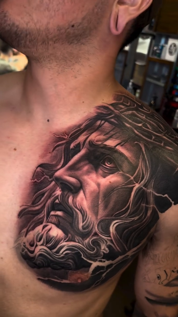 Jesus Christ portrait realism tattoo by ⚜️Felipe Parada⚜️