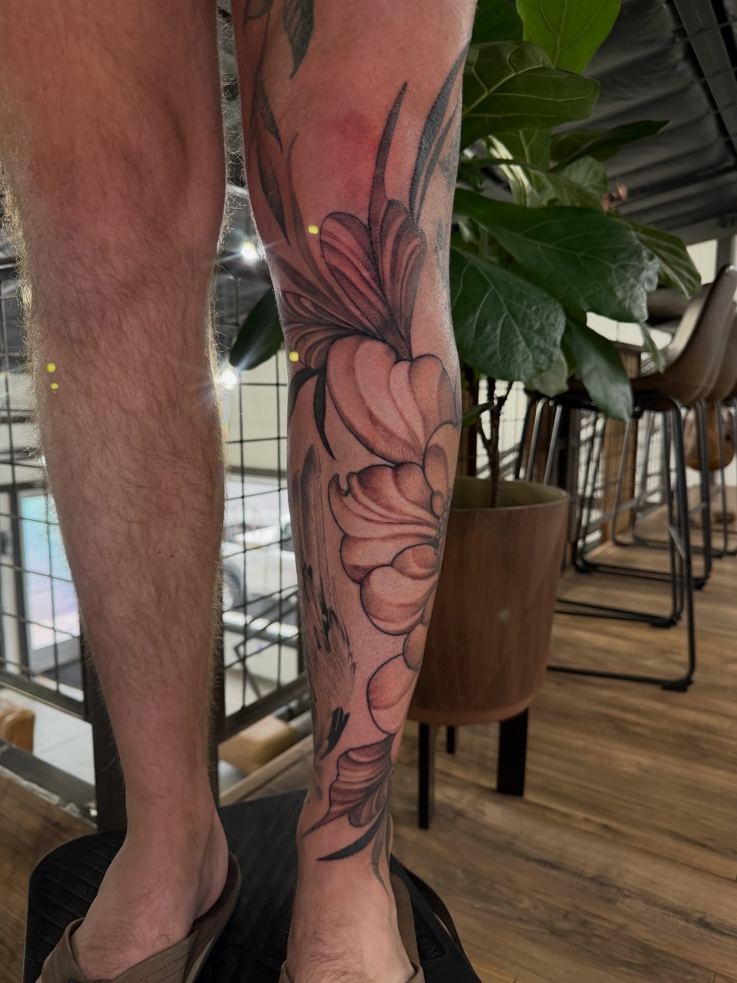 Flower realism tattoo on the calf by πππππ βππ£π£ππ€ππ , Tucson, Arizona