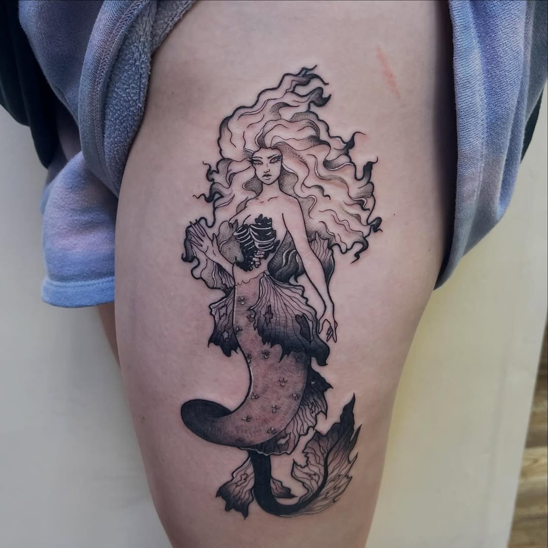 Tattoo by @lilacmourningink — dark_realism, blackwork