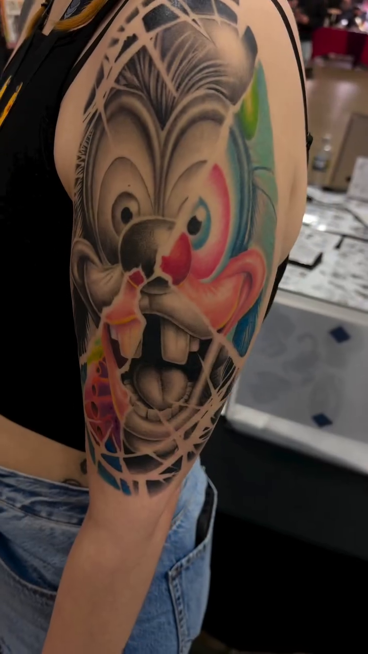 Tattoo by @serendipitytat2 — new_school, trash_polka