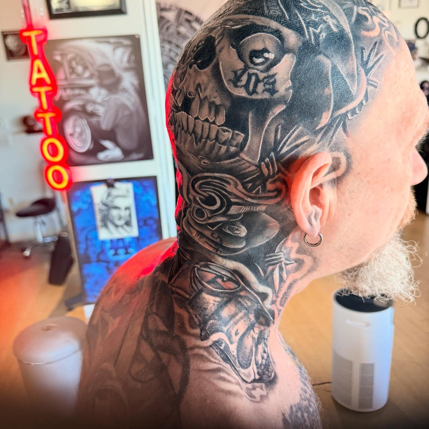 Skull realism tattoo on the head by LOS