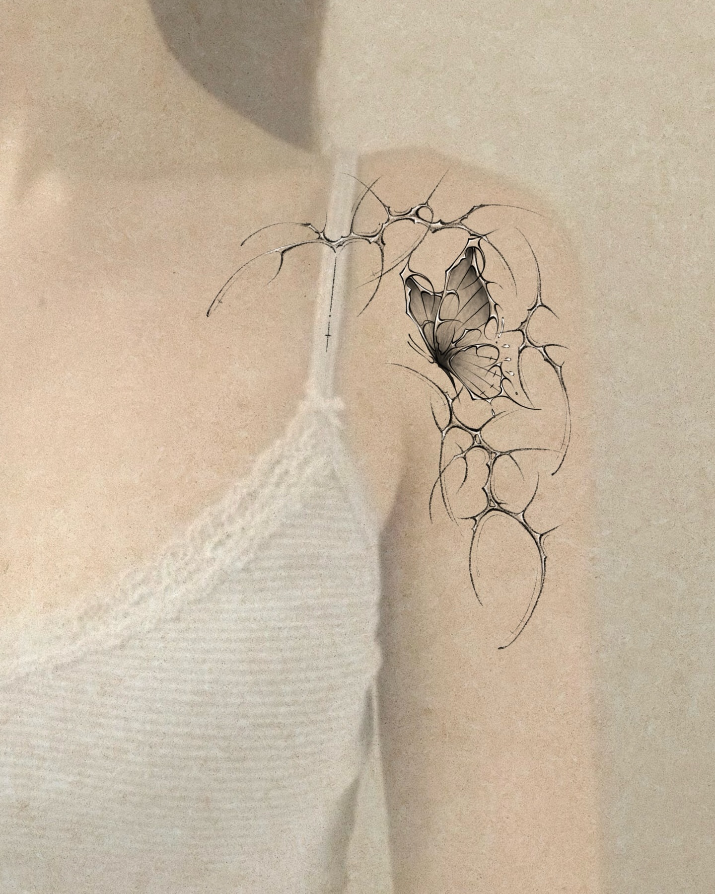 Butterfly black and grey tattoo on the shoulder by ๐๐๐๐๐๐