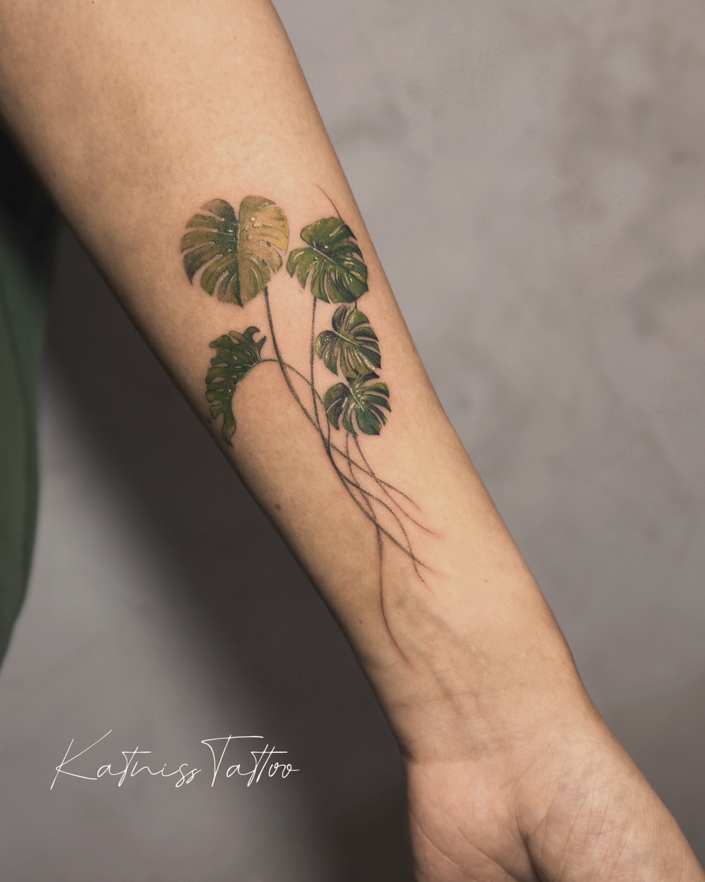 Monstera leaves realism tattoo on the forearm by 𝙆𝙖𝙩𝙣𝙞𝙨𝙨