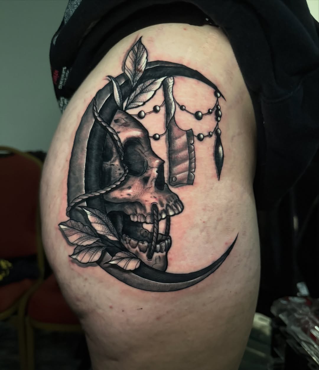 Tattoo by @garrett.morrell — black_and_grey, dark_realism
