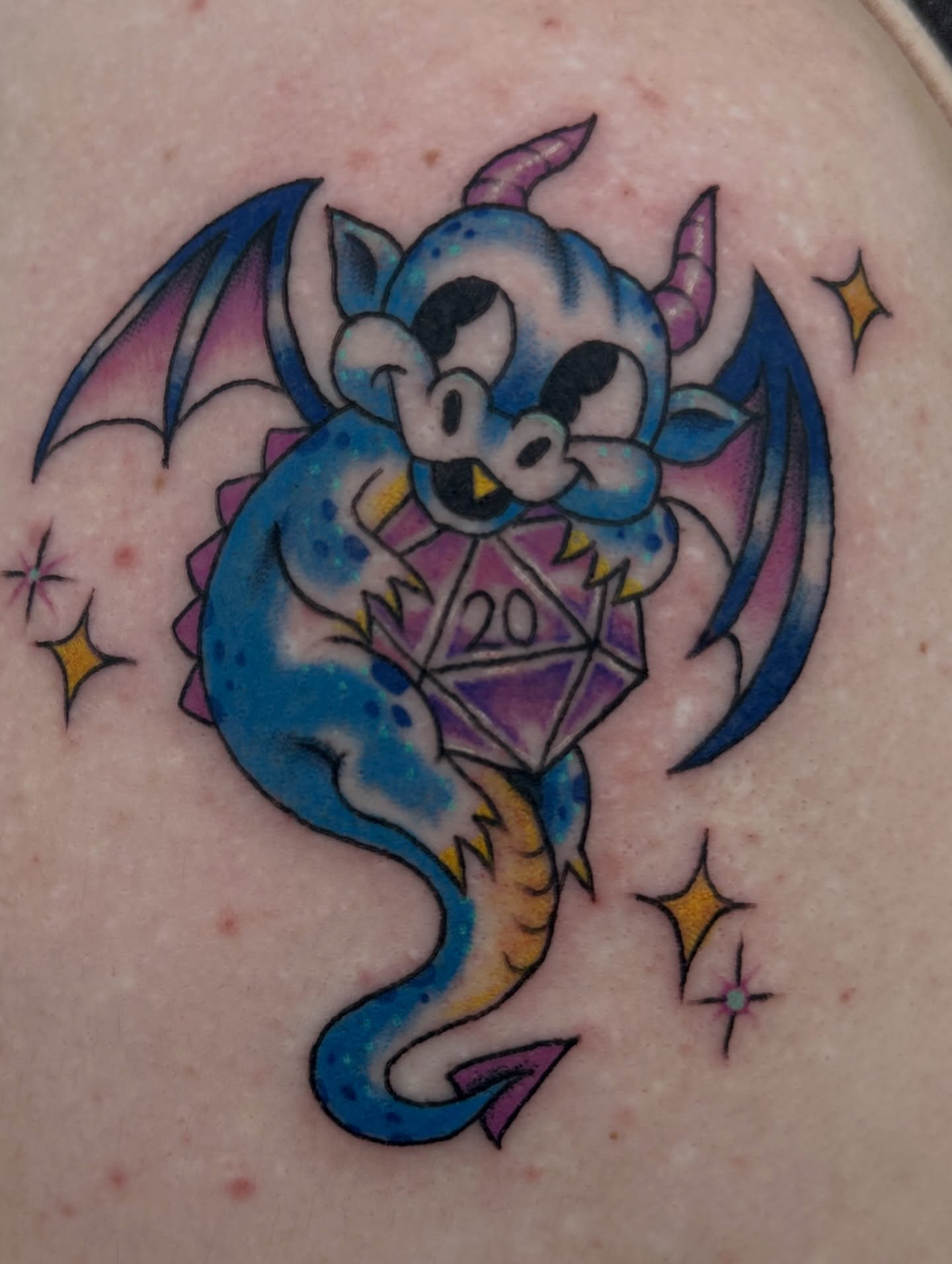 Dragon American traditional tattoo on the shoulder by julian solis, Houston, Texas