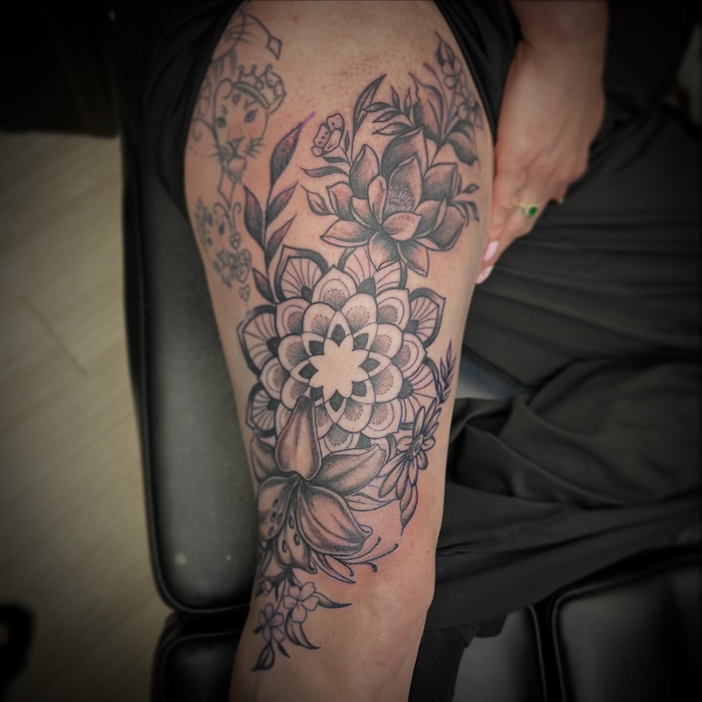 Tattoo by @selenamariatattoos — dotwork, black_and_grey